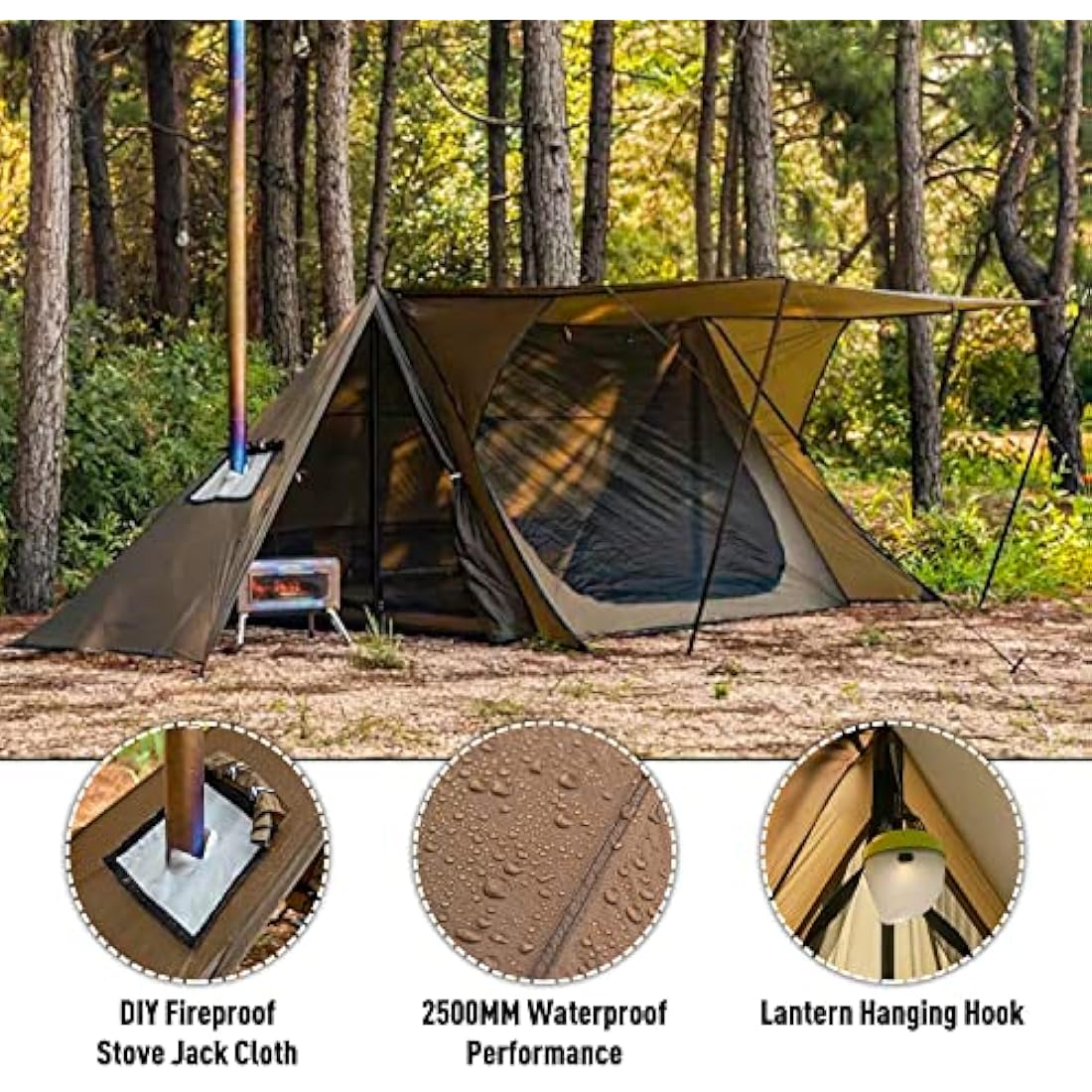 POMOLY Camping Hot Tent Bushcraft Tent, STOVEHUT 70 3.0 Shelter with 4 Poles for 1-2 Person Hiking, Backpacking
