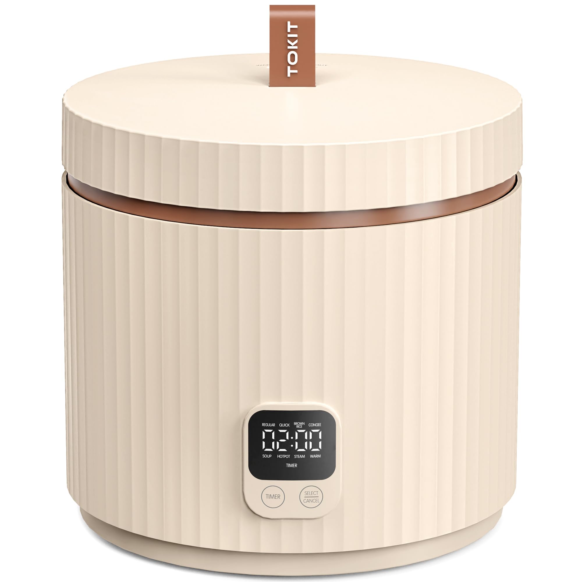 TOKIT Rice Cooker Small 3 Cup Uncooked /6 Cup Cooked, Modern Multifunctional Mini Rice Cooker with Display Touch Button for 1-3 People Ceramic Coated