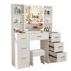 Umeiga White Dressing Table, 100 cm Large Vanity Desk with Large 7 Drawer, 4 Open Storage Shelves and Stool, 10 LED Lights Adjustable Lighting