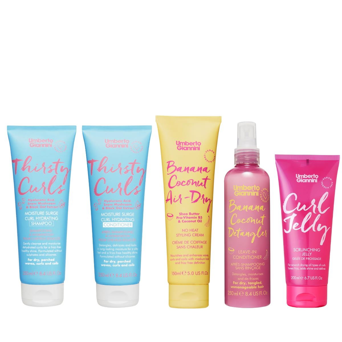 Umberto Giannini Curl Type 2 Kit, Wash, Care & Style Kit for Type 2a-2c curls, wavy hair essentials