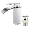 Basin Taps Mixer Waterfall Bathroom Sink Tap Chrome, Mono Basin Mixer Faucet with Pop up Waste, Modern Single Lever Cloakroom Faucet with G1/2 Hoses,