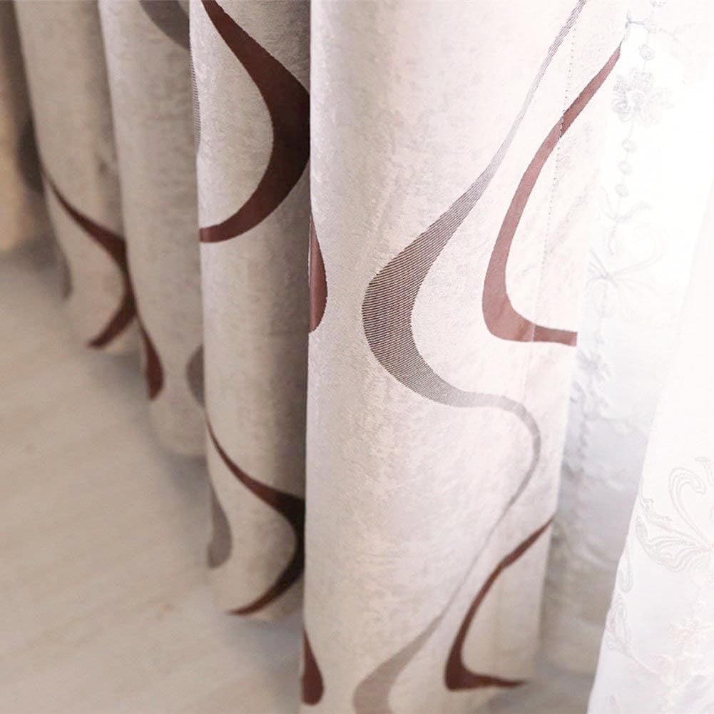 MYRU 1 Pair Rod Pocket Curtains for Bedroom Modern Striped Curtains for Living Room (Coffee,2 Panels 66x90 Inch)