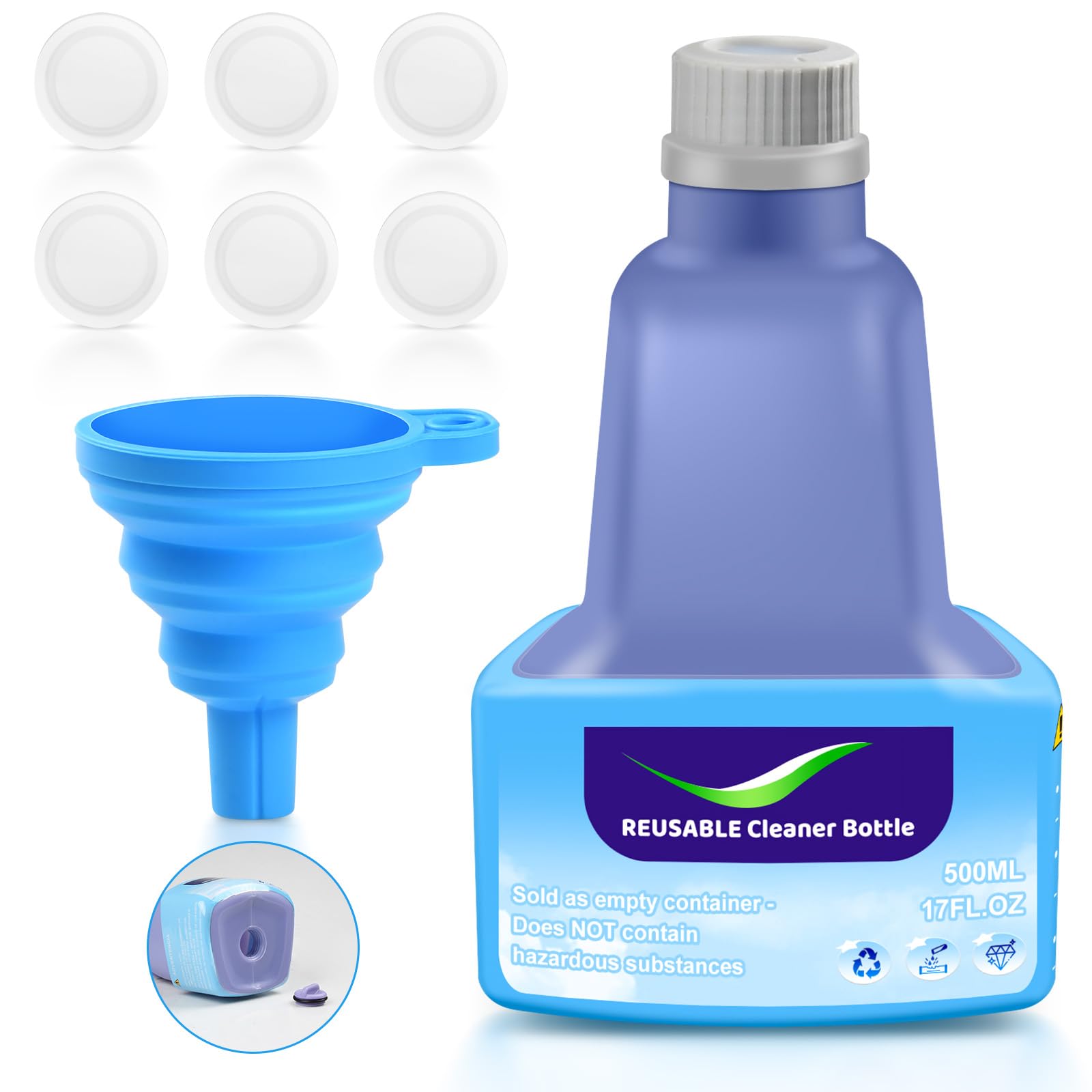 Fenkabs 500 ML Replacement Bottle for Flash Power Spray Mop, Refillable, Leak-Free HDPE Solution Bottle, 17 FL OZ with 6 Sealing Pads and 1 Folding