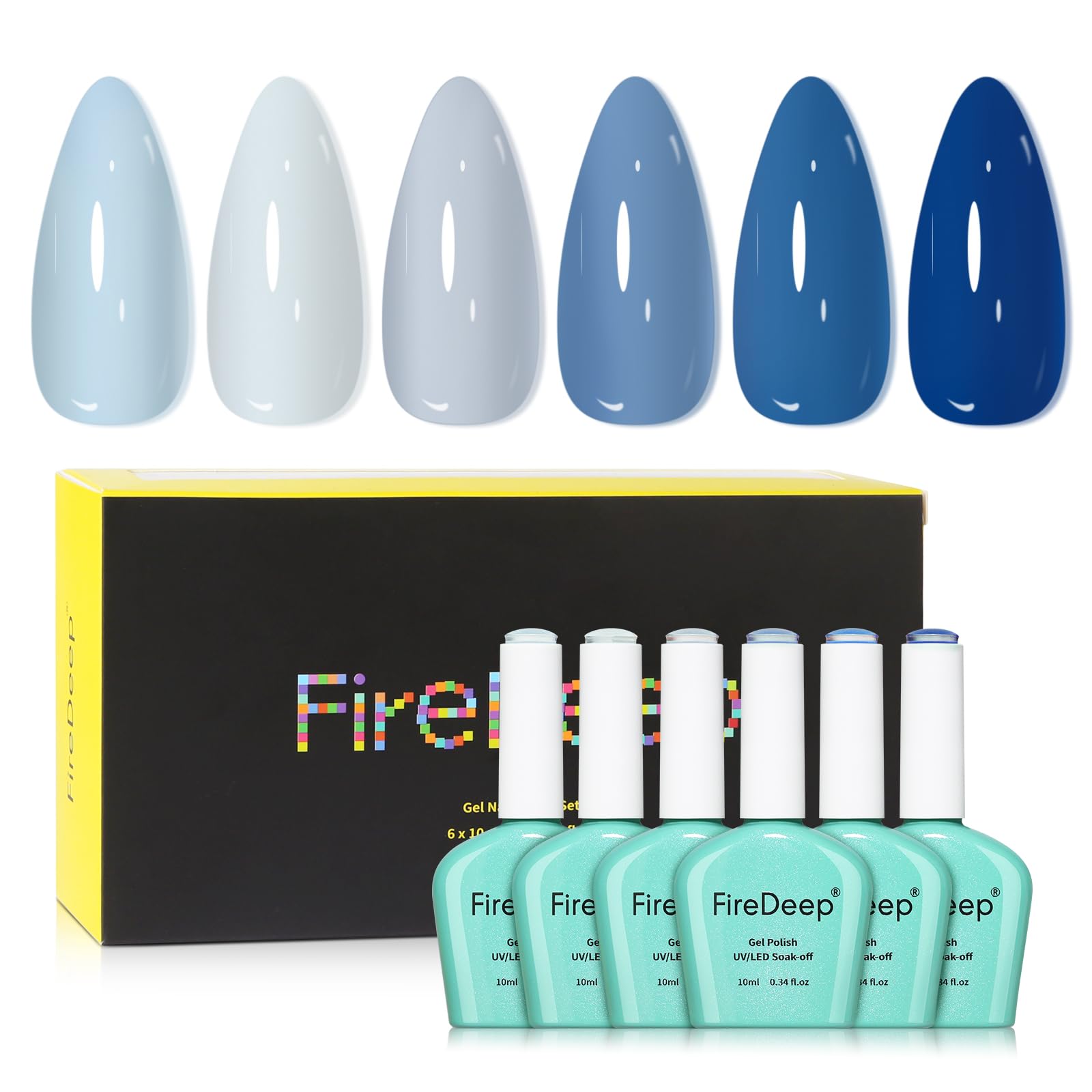Firedeep 10ml Hema Free 6 Colors Navy Blue Gel Polish Set Nude Gray Baby Blue Soak Off UV LED Cured Gel Nail Polish Kit Hema Free Manicure for Salon