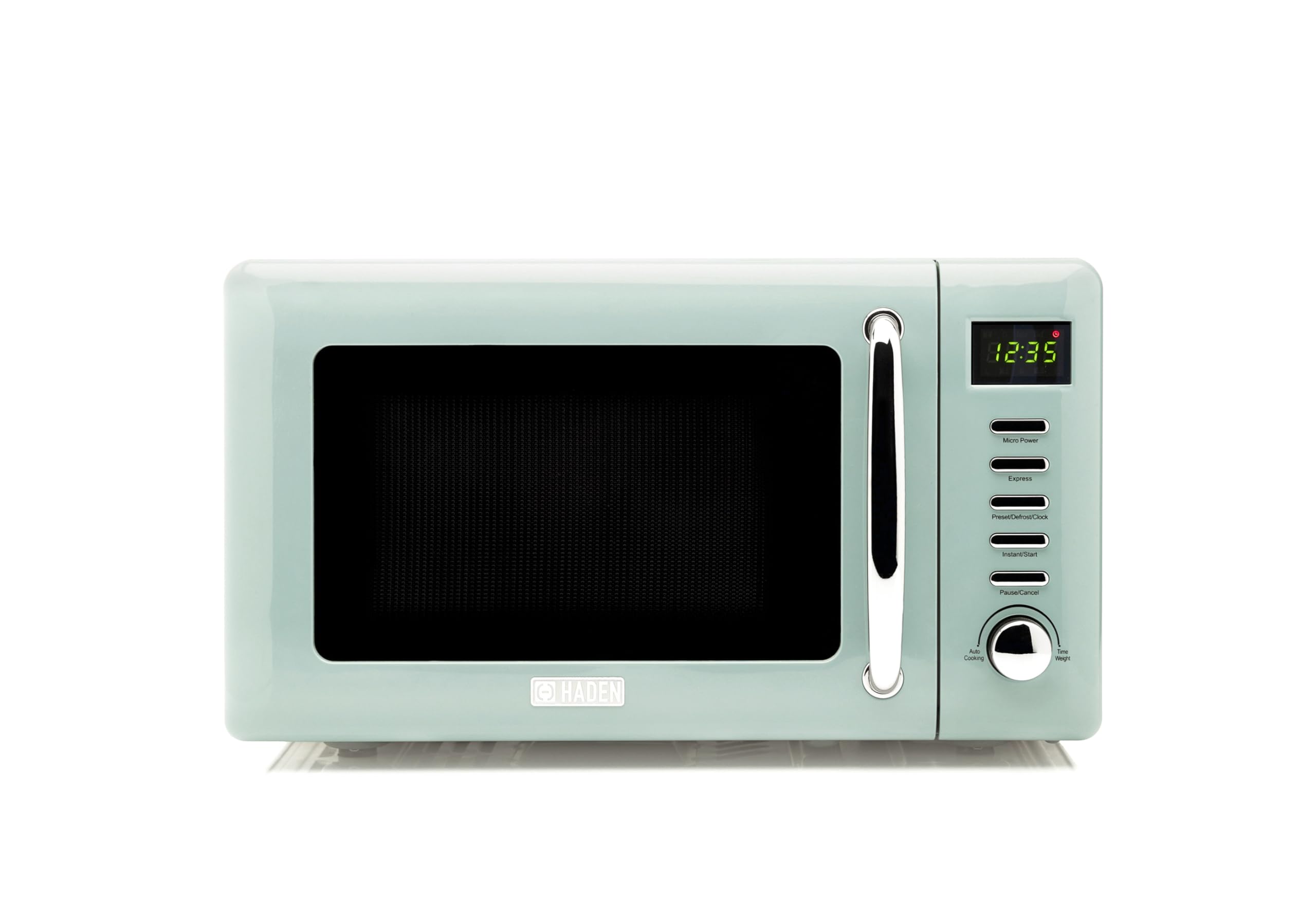 Haden Cotswold Green Microwave Oven ? 800W Retro Design, 20L Capacity, Compact Digital Microwave for Small Kitchens, 5 Power Levels, Easy to Use and