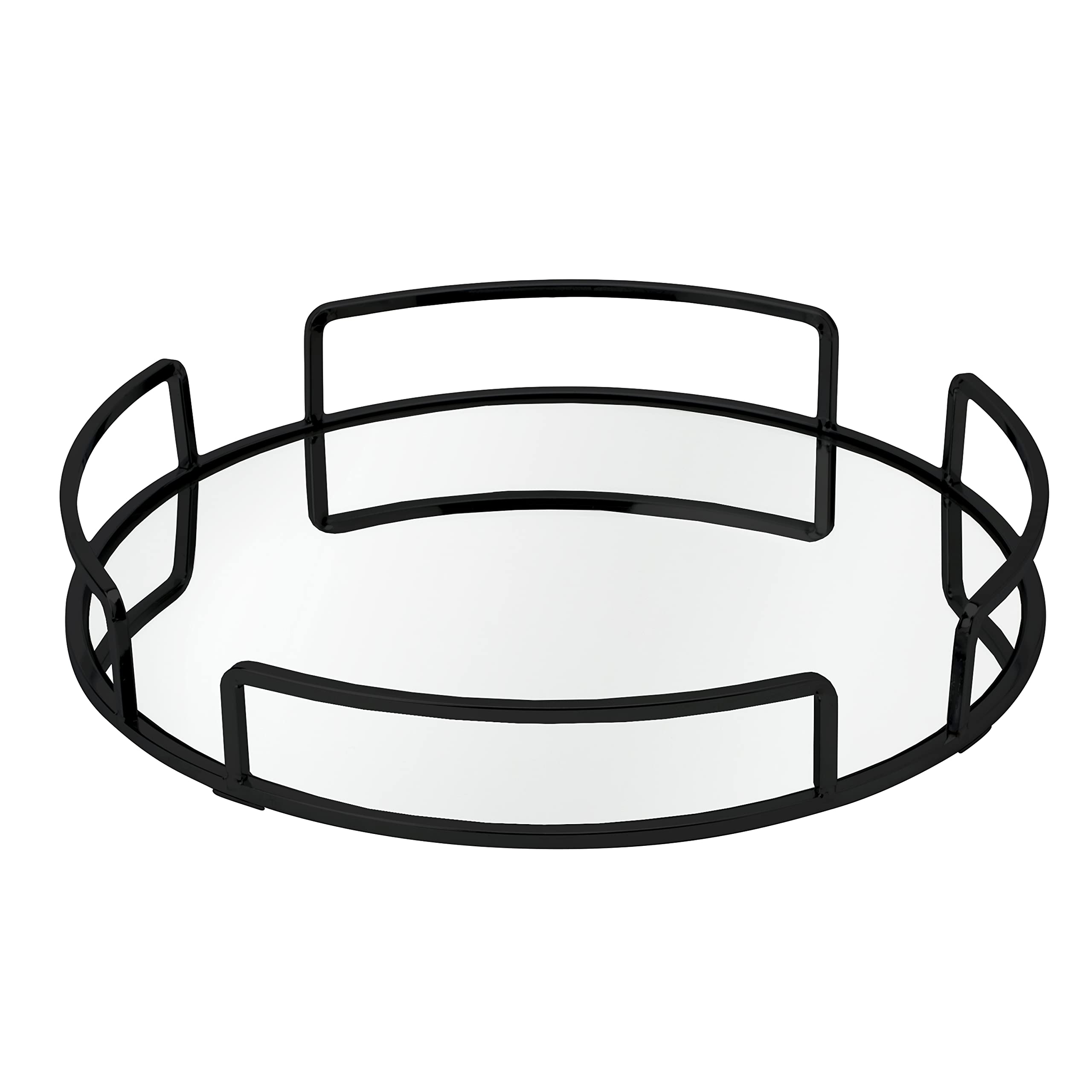 Home Details Modern Round Design Matte Black Mirrored Vanity Tray for Dresser, Perfume, Desk, Cosmetic & Jewelry Organizer, Decorative,