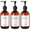 GMISUN Shower Gel Dispenser, 17 Fl oz / 500ml Amber Shampoo Dispenser for Bathroom, Refillable Shampoo Bottles with Labels, Plastic Brown Soap