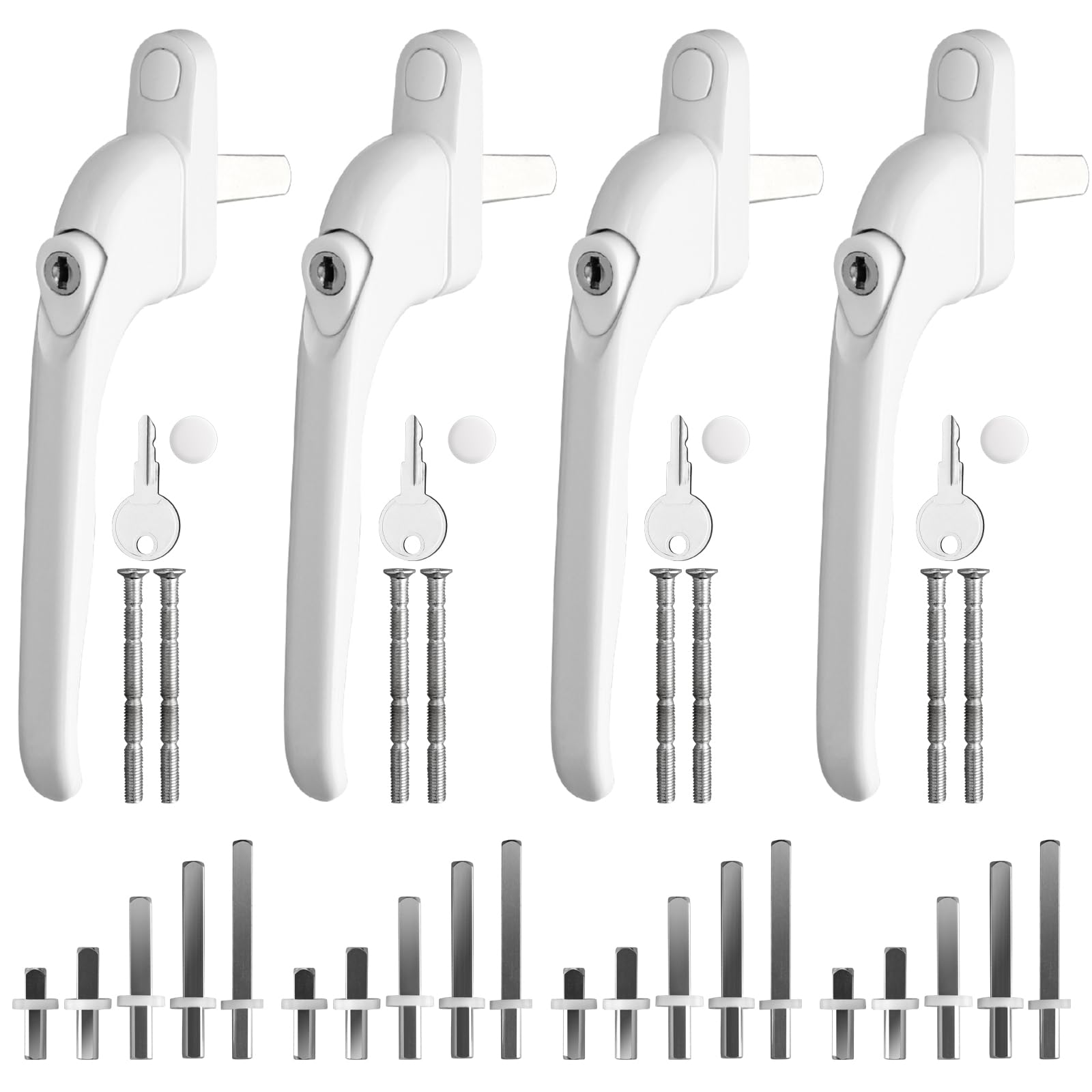 Kamtop 4 Pcs Window Handle for uPVC Windows, Universal Espag Handles with Key, Aluminum Lockable Window Handle Inline Locking with 10, 15, 30, 43,