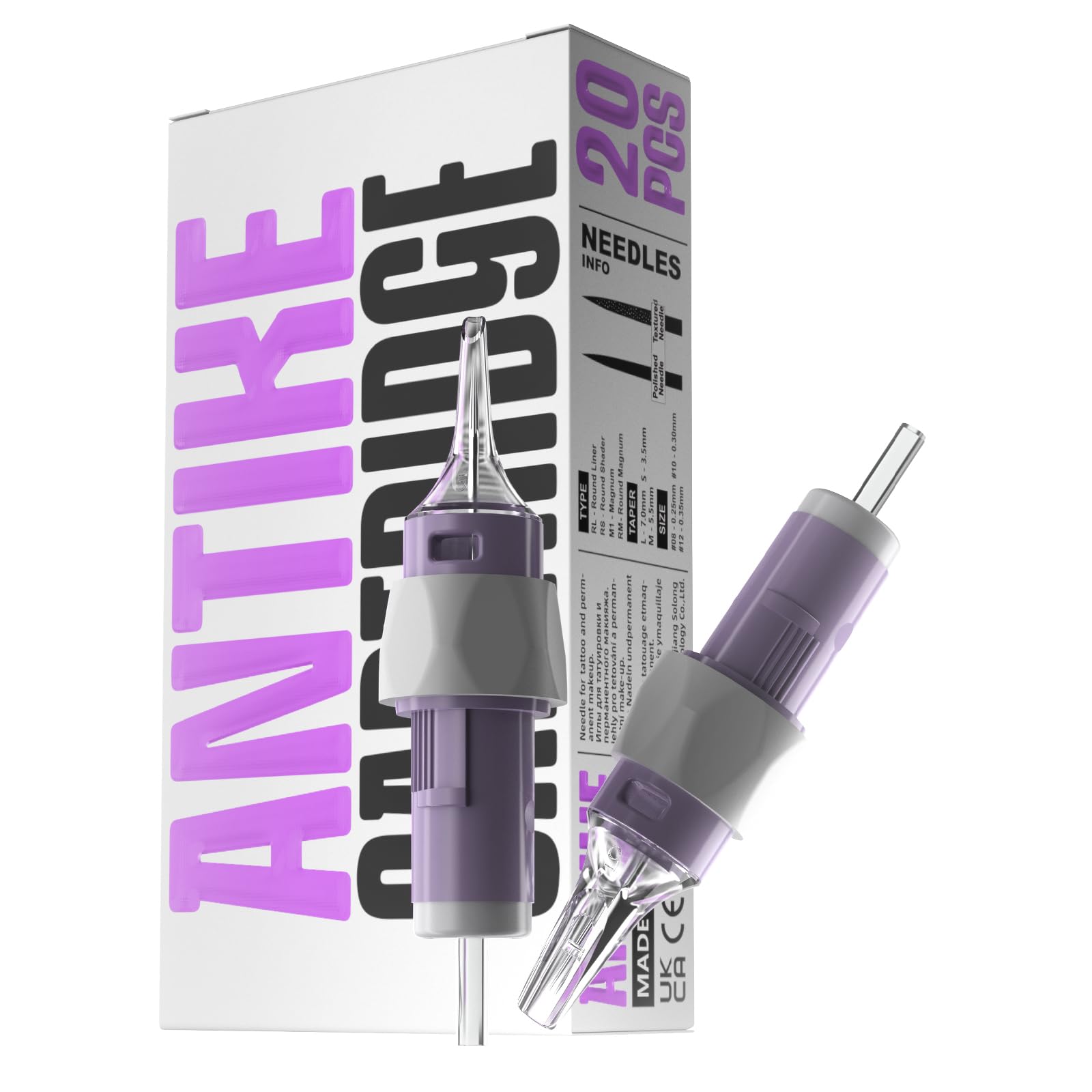 ANTIKE 20Pcs Disposable Tattoo Cartridge Needles #12 Standard 7 Round Liner 0.35mm Tattoo Needles X-Taper Soft Finger Ledge Tattoo Cartridges(1207RL)