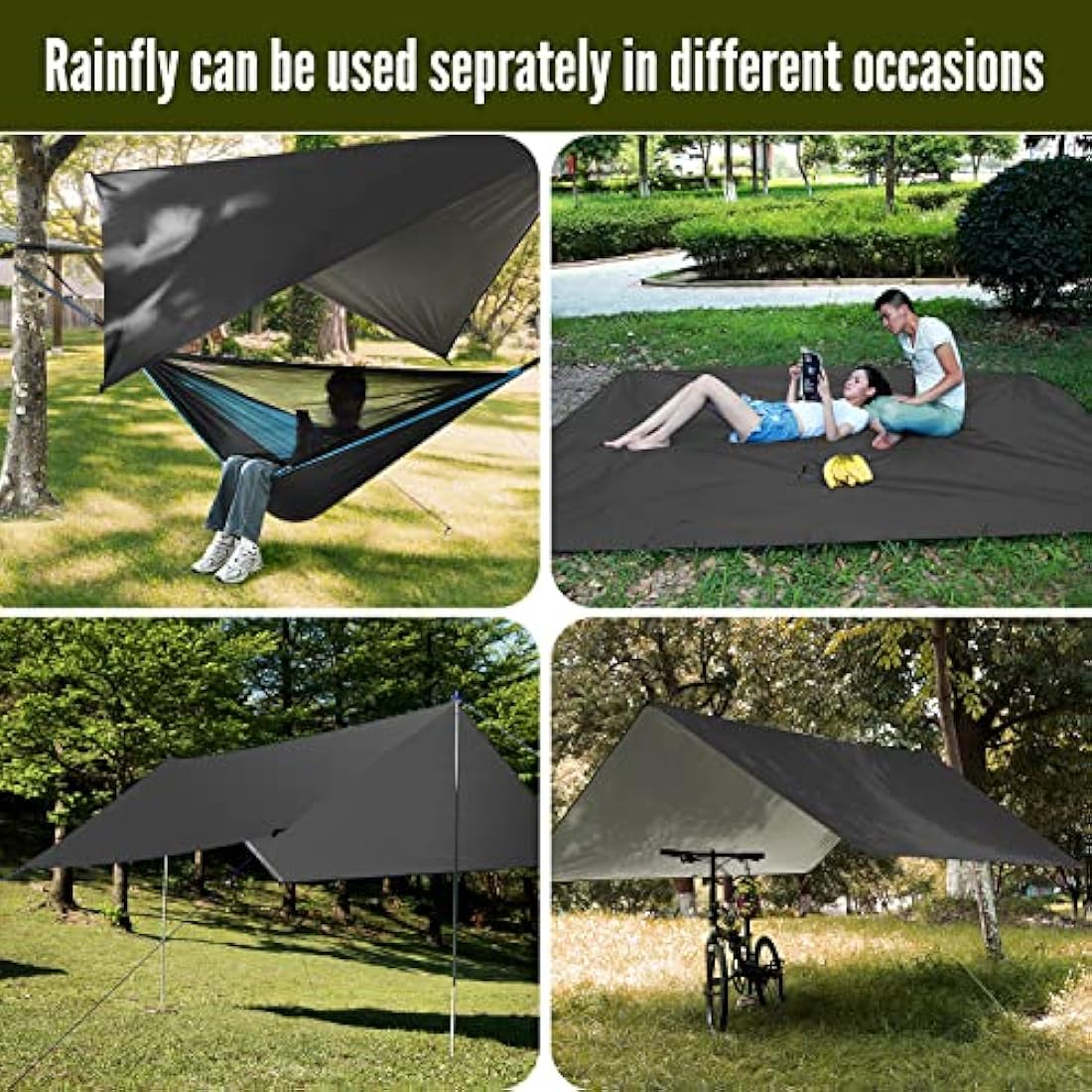 OTraki Camping Hammock with Mosquito Net and Rain Fly Tarp Single Nylon Portable Travel Hammock with Tree Straps 200kg Load Capacity Outdoor Hammock for Hiking Backpacking Garden (Blue Grey)