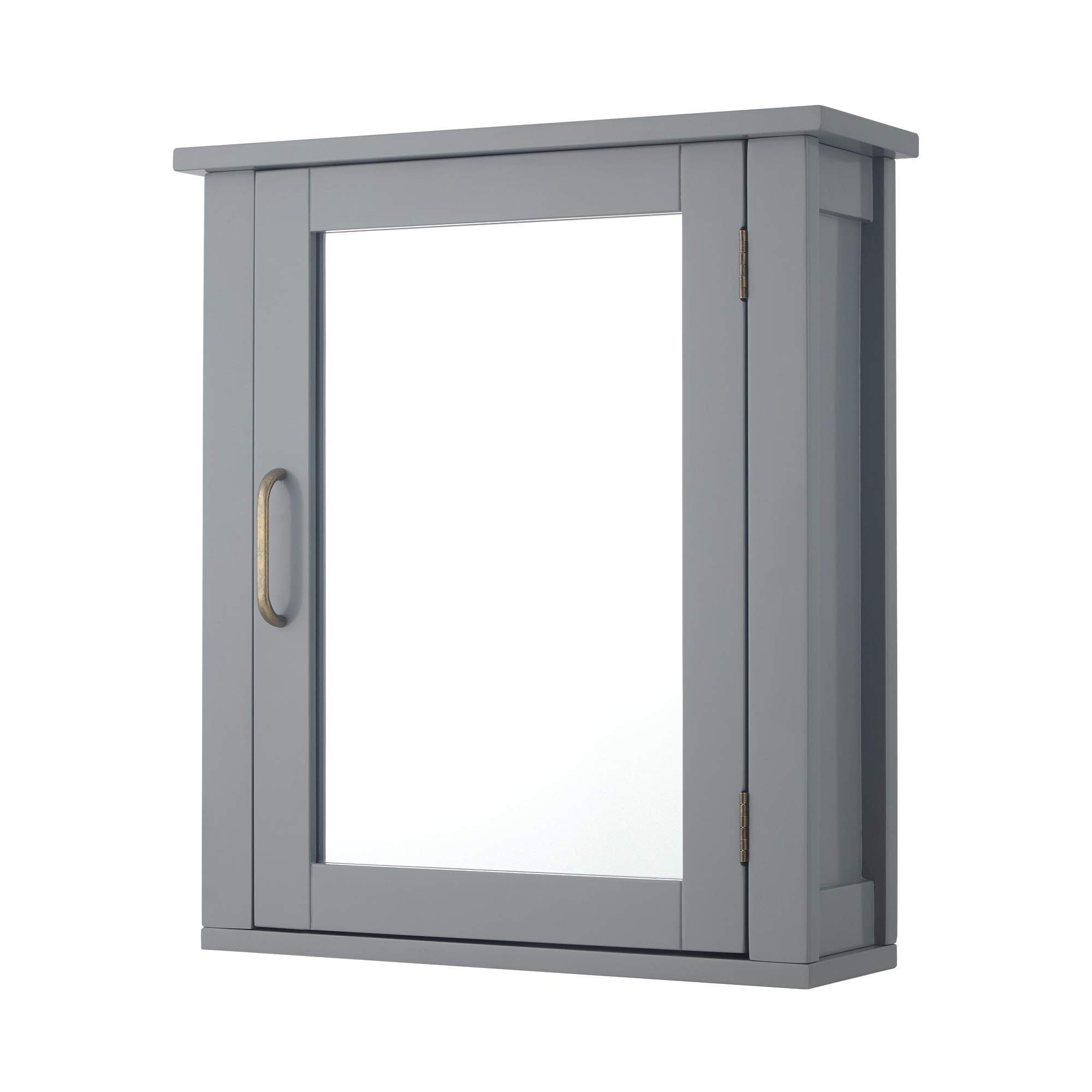 Teamson Home Mercer Removable Wooden Wall Cabinet with Mirrored Door, Grey