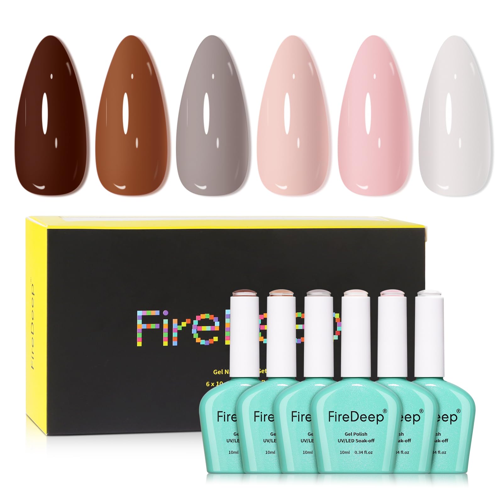 Firedeep 10ml Hema Free 6 Colors Gel Nail Polish Kit Pink White Skin Tones Neutral Brown Gel Polish Set Hema Free Soak Off UV LED Cured Manicure for