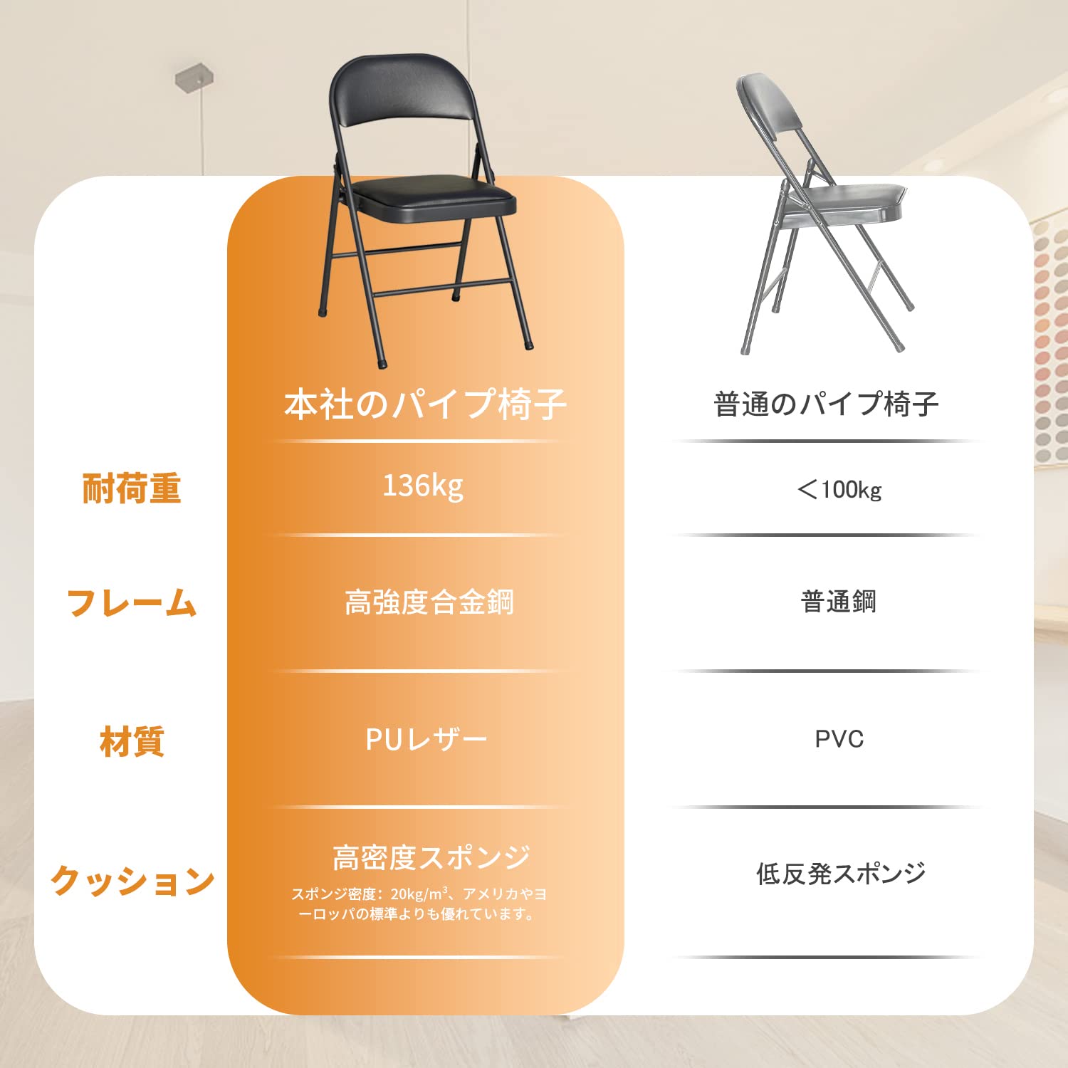 BOOSDEN Folding Chair, Foldable Chair, Set of 2, Faux Leather Fold Up Chair for Home, Office, Dining, Portable and Compact Metal Frame Folding Seat,