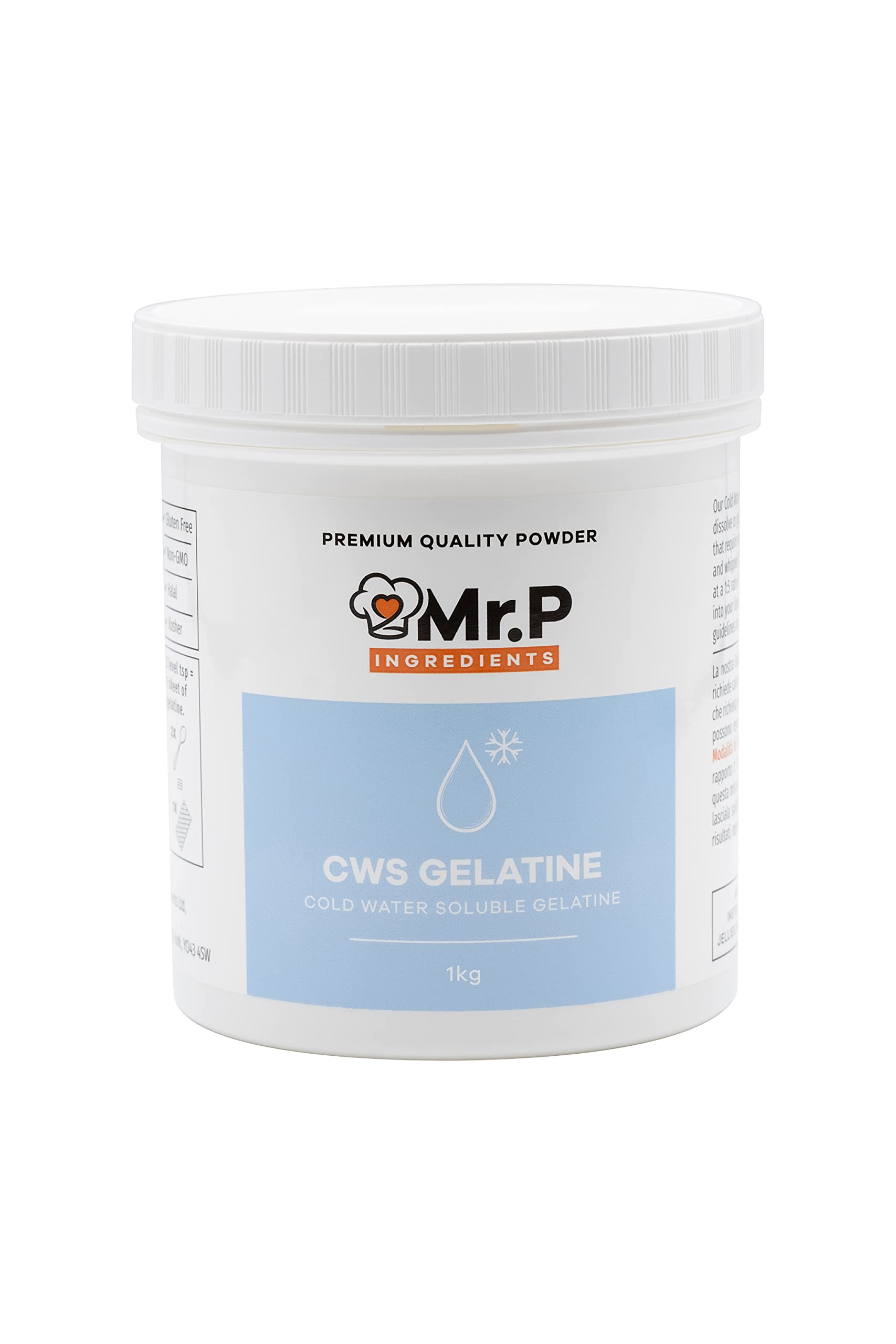Mr.P Ingredients CWS Gelatine Cold Water Soluble 1Kg 200 Bloom Powder Stabiliser Gelling Aerating Agent Gluten Free Instant Halal Kosher Non-GMO