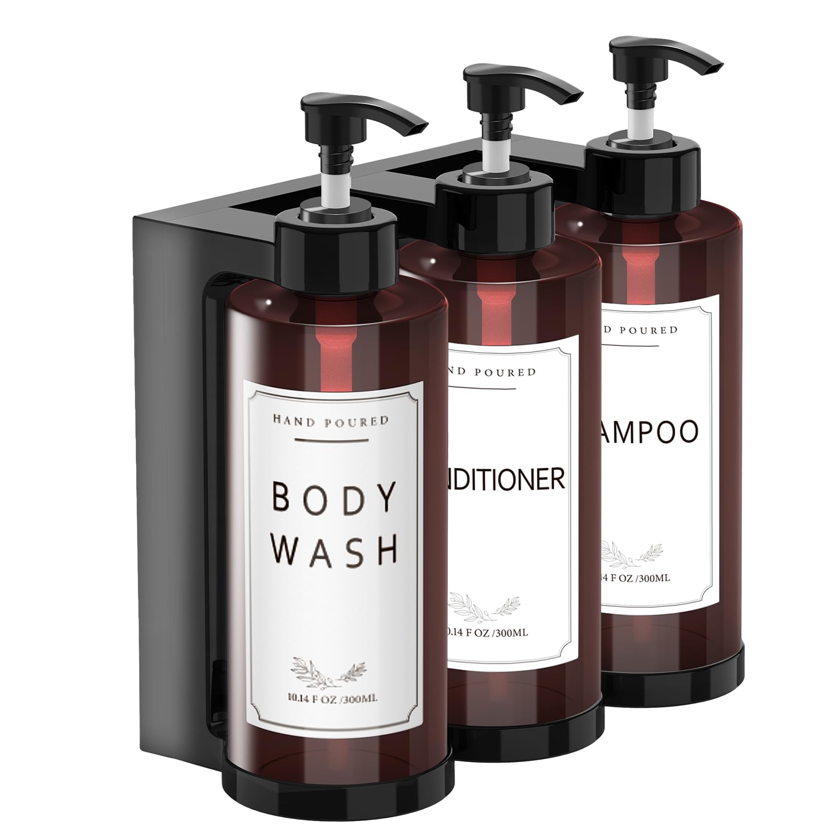 NICEME Soap Dispensers, Wall Mounted Shampoo Bottle Pump Dispenser, 300ml with Label, Suitable for Bathroom, Kitchen, or Hotel, Refillable for