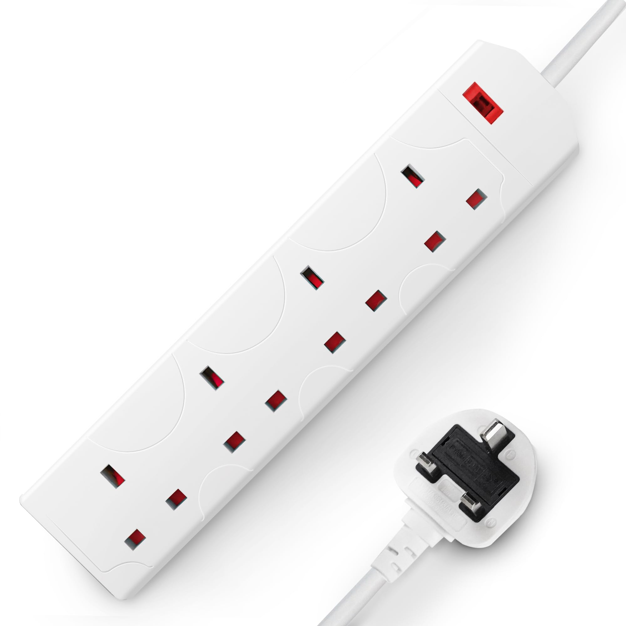 DESIRETECH White Electric Extension Lead - 4 Gang, 10 Metre Cable with UK Plug & 3 Pin Socket - Wall Mountable & Multi Socket Mains Strip for Home,