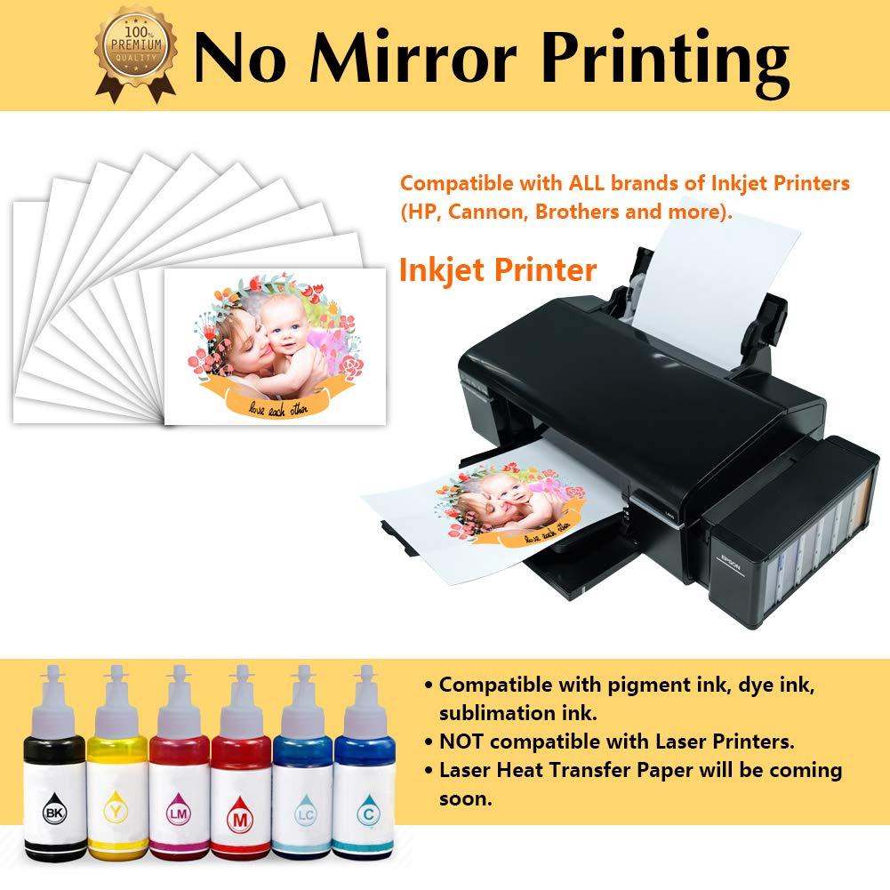 TransOurDream Tru-Transfer Paper -100 Sheets A4 Inkjet Iron On Transfer Paper Heat Transfer Vinyl for Dark T Shirts Fabrics.NO Peeling!NO