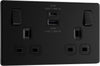 BG Electrical 22W Double Switched Power Wall Plug Socket with Fast Charge Type A and C USB Ports, Screwless, Flatplate, Matt Black, 13A, FFB22UAC22B