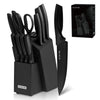LIN ZHI REN 13-Piece Kitchen Knife Set with Knife Holder Rack, Built-in Sharpener, Ergonomic Handles, Dishwasher Safe, Black