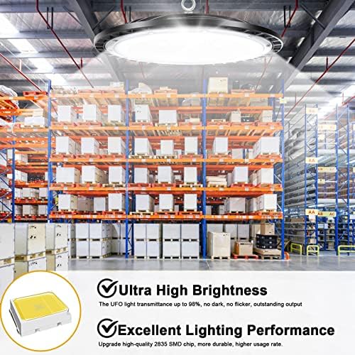 TAUDUDE 4Pack 100W LED High Bay Garage Light (Eqv. 400W MH/HPS) 14000lm Shop With Cable IP66 Waterproof UFO LED Work for Barn Workshop Warehouse Factory Fixtures