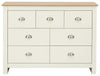 GFW Lancaster Wooden 7 Drawer Chest With Steel Cup Handle & 28.4 Litre Drawers, Modern Bedroom Furniture Chest Of Drawers Storage Unit, Contrast Oak