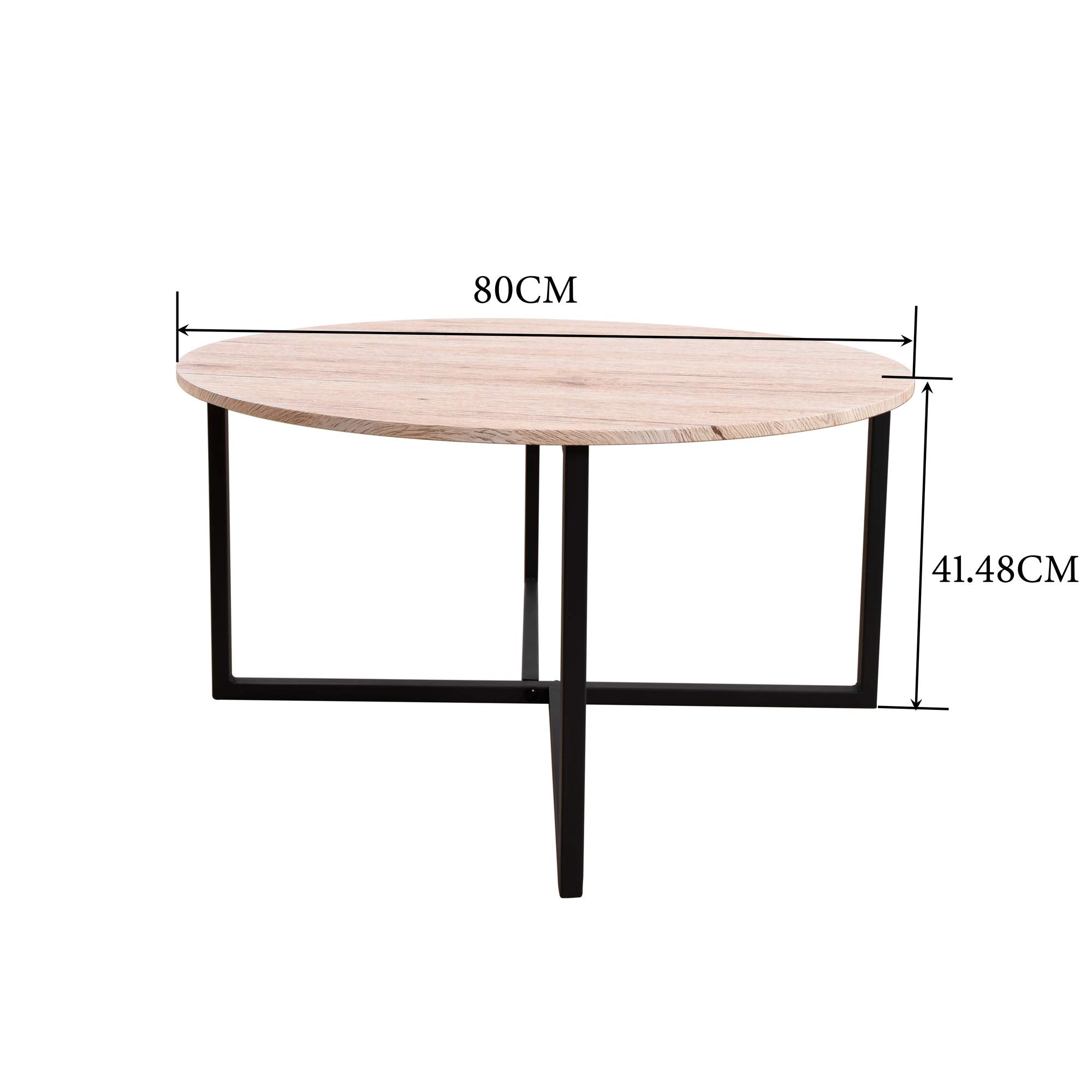 BOFENG Round Coffee Table Tea Table Round Coffee Table for Living Room with Metal Legs, Black+White oak