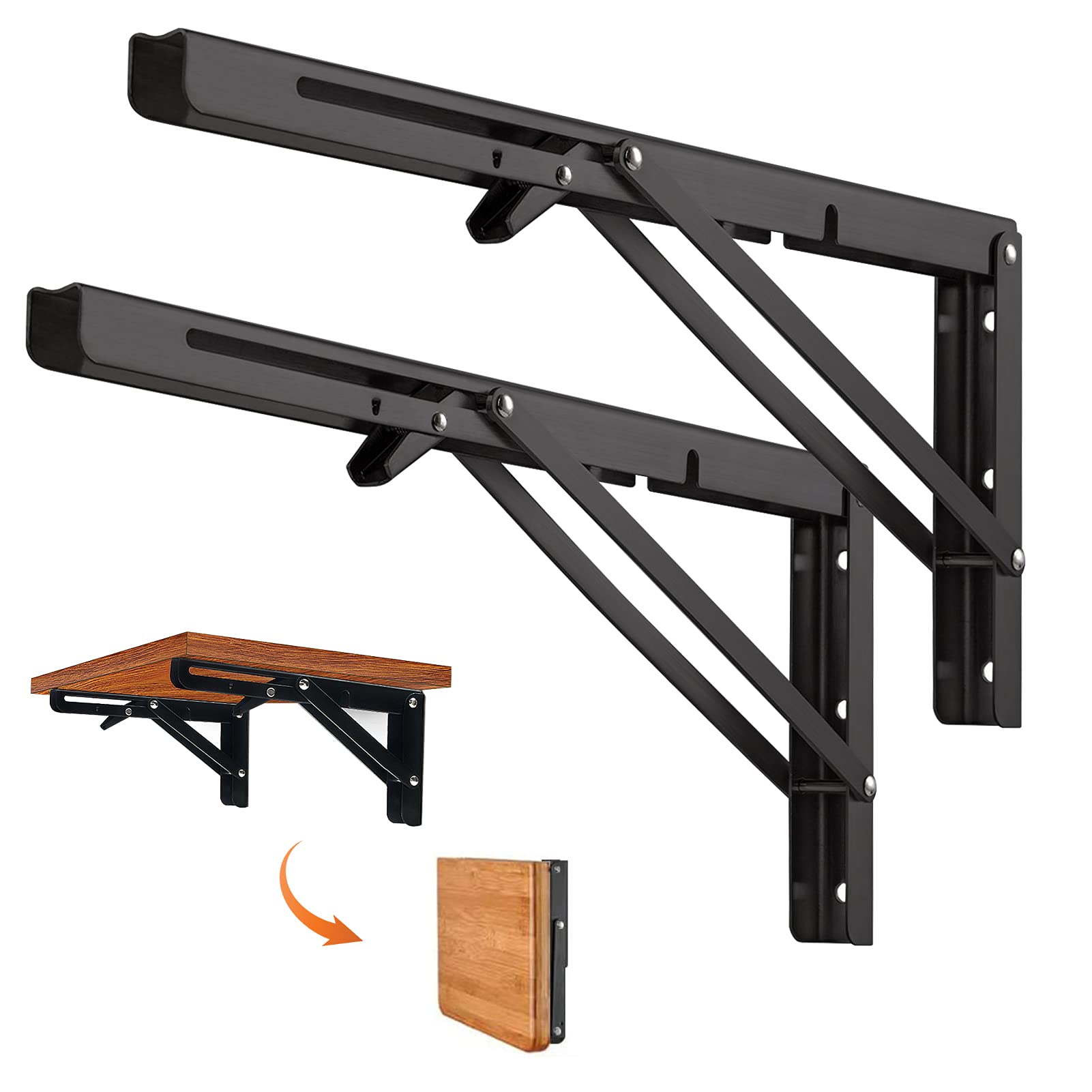 Quanerba Pack of 2 Folding Shelf Brackets 16in (Max Load 176lb) Heavy Duty Outdoor Locking Hinges for Home, Kitchen, Office, Grill,Garage,Camp Car
