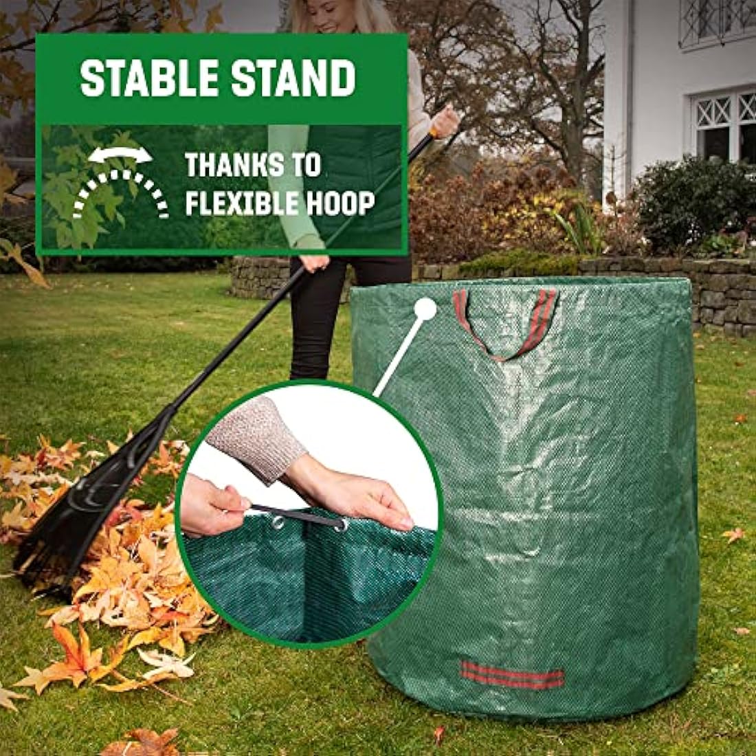 GardenGloss® Garden Waste Bags Heavy Duty with Handles (3pcs) - 272L High Capacity Garden Bag - UV Stable and Water Repellent - Reusable