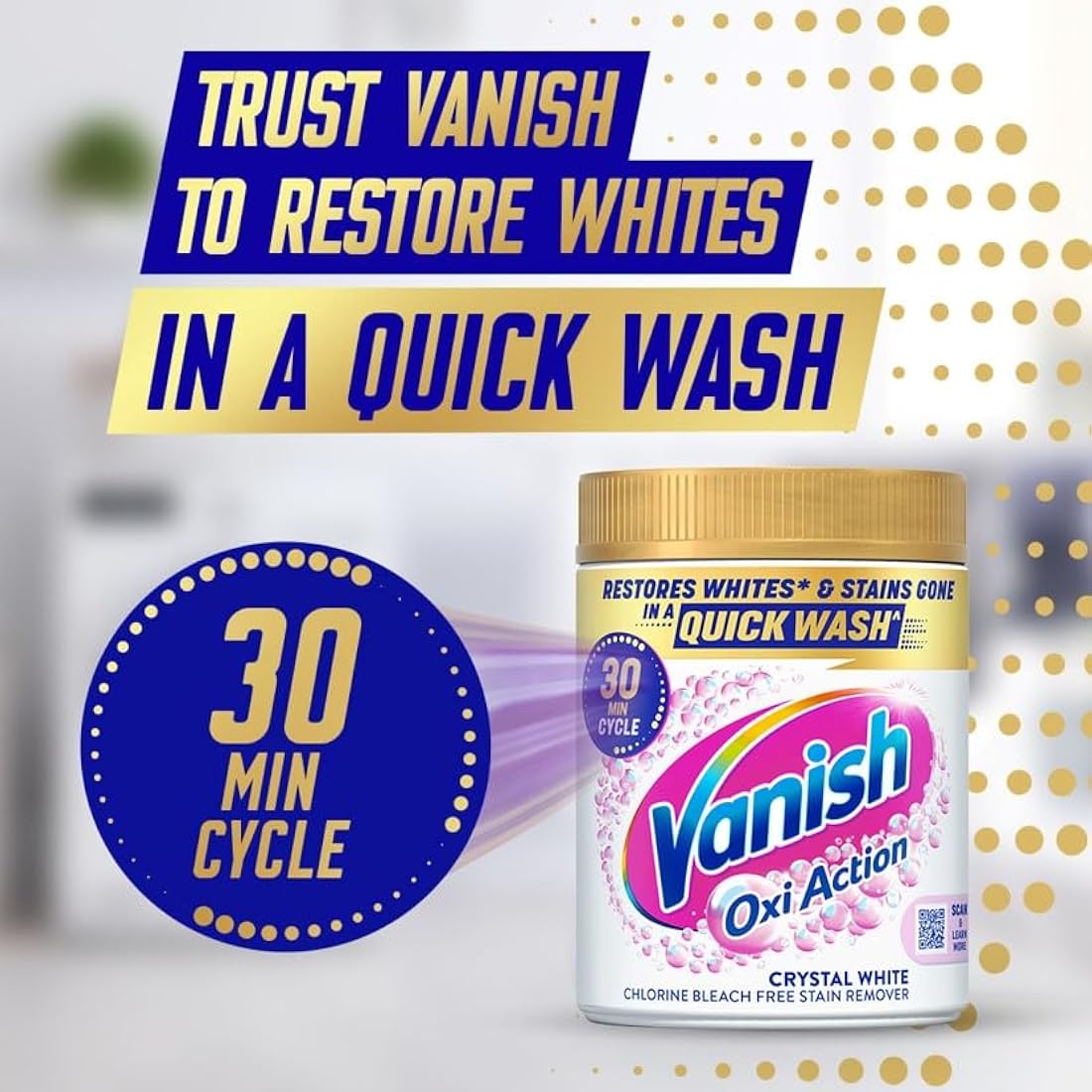 Vanish Stain Remover, Gold Oxi Action Powder, 1.5kg, Restores Whites and Protects Laundry from Greying, Removes Stains, Odours Laundry Detergent Leave Behind, Bleach Free