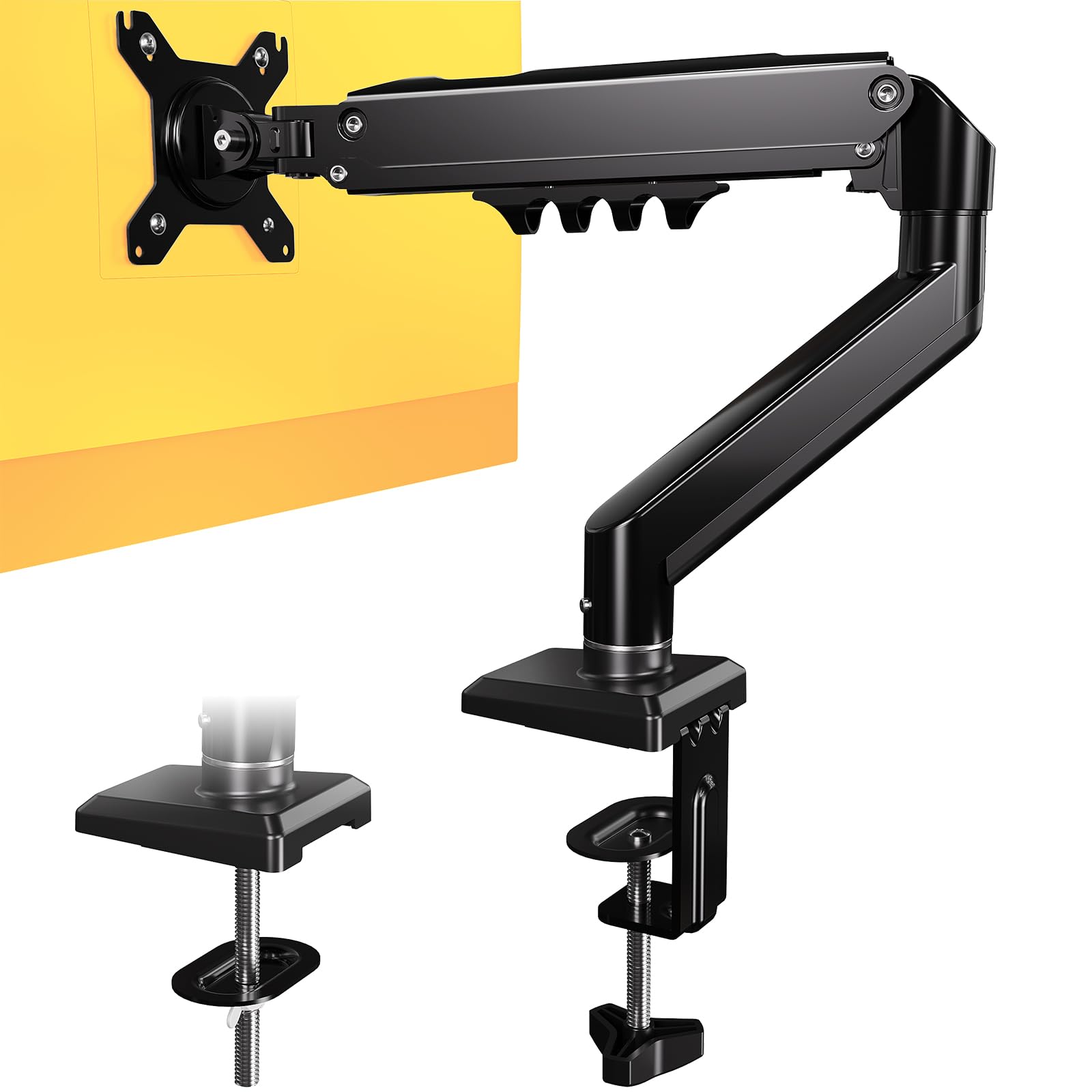 OffiGo Single Monitor Arm Desk Mount for 15-32 inch Screens, Ergonomic Tool Monitor Stand Height Adjustable Max 9 kg, Gas Spring Stable Screen Mount