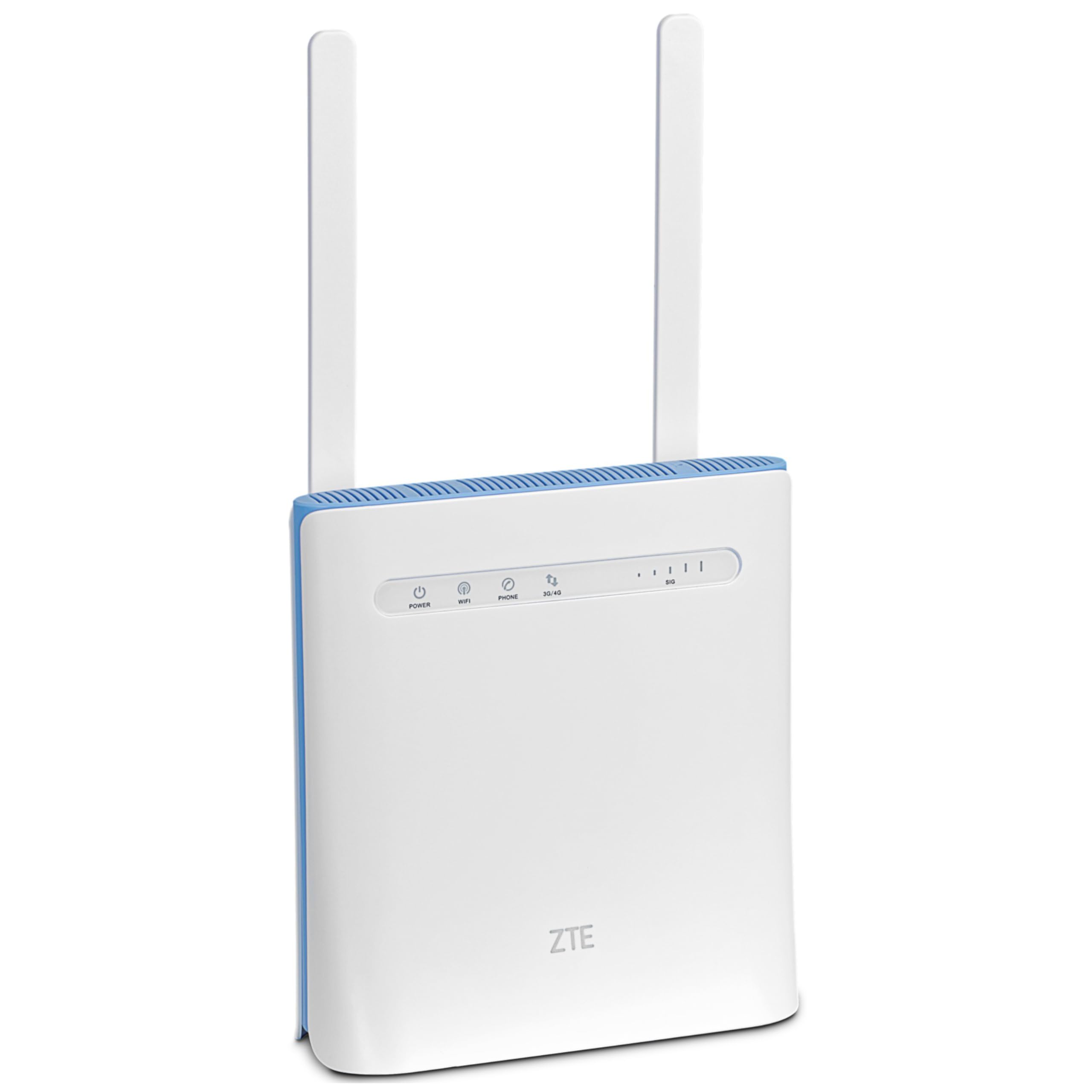Unlocked ZTE MF286D CAT 12 600mbps 4G+/LTE Home/Office Router (White). 2 x RJ11 Tel Ports. 2 x External Antennas. Works with any Mobile Network Sim