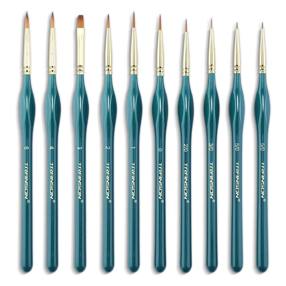 Transon 10pcs Fine Detail Miniature Art Painting Brush Set for Acrylic Watercolor Craft Rock Face Painting Green
