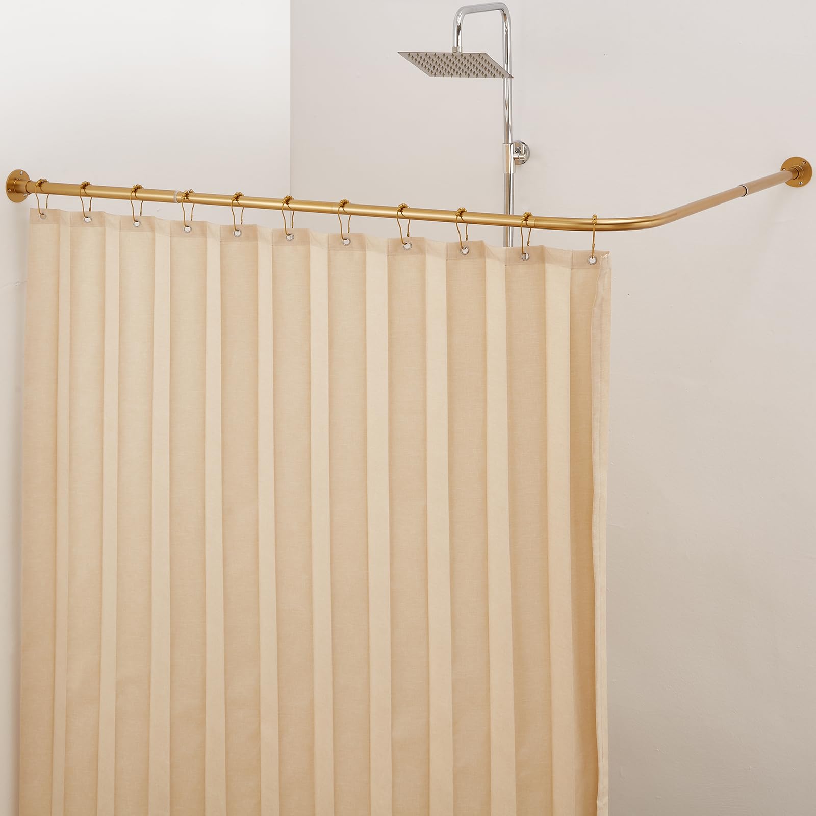 Crkmire Corner Shower Curtain Rail, [61-134 cm] x [61-134 cm] Adjustable L Shaped Shower Pole Rod 90 Degree Curved Square Curtain Rod for Bathroom