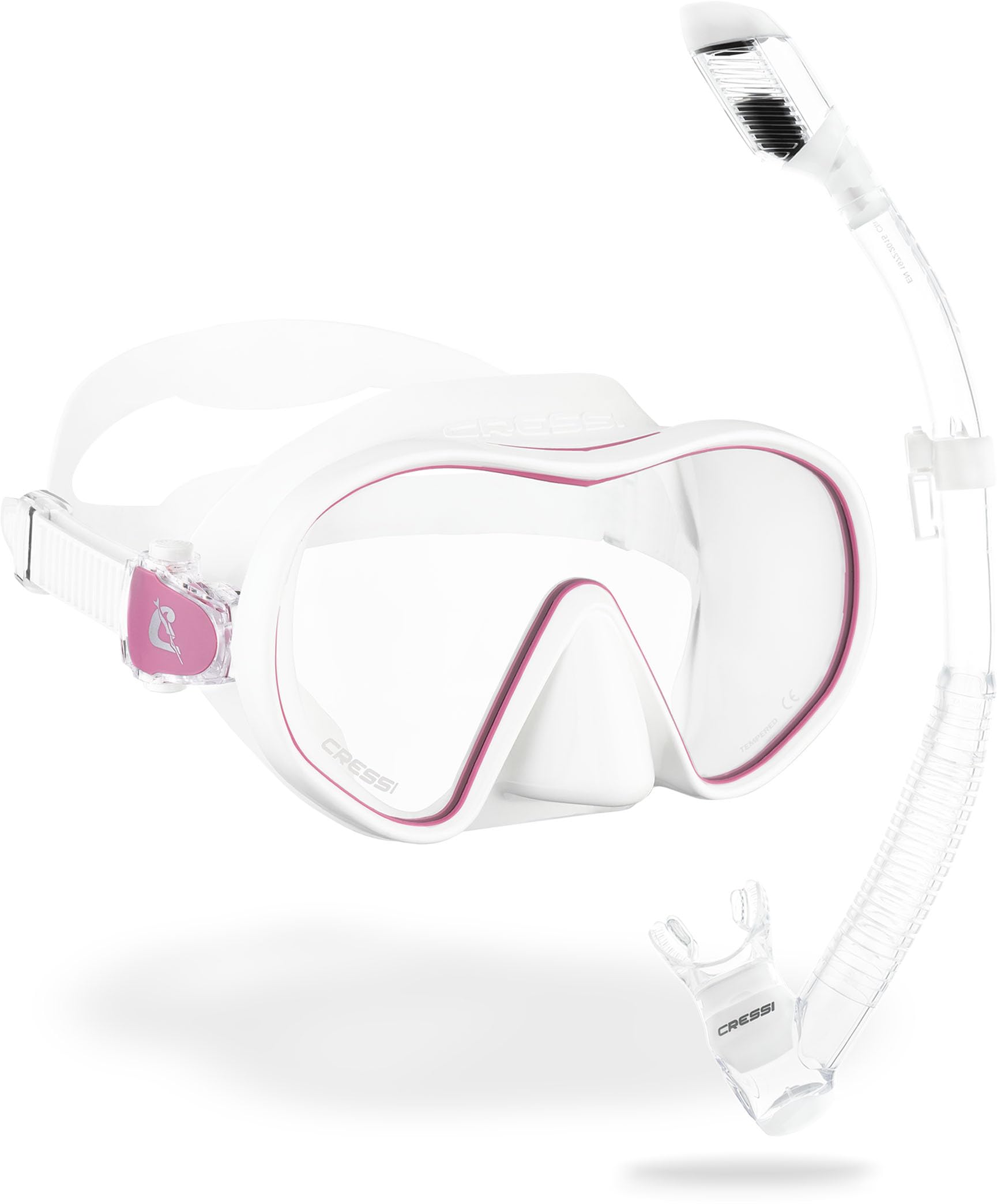 CRESSI F-Dual + Supernova Dry Combo - Unisex Diving Mask F-Dual rimless and Dry Snorkel for Snorkelling and Scuba Diving, Colour White Pink/Clear