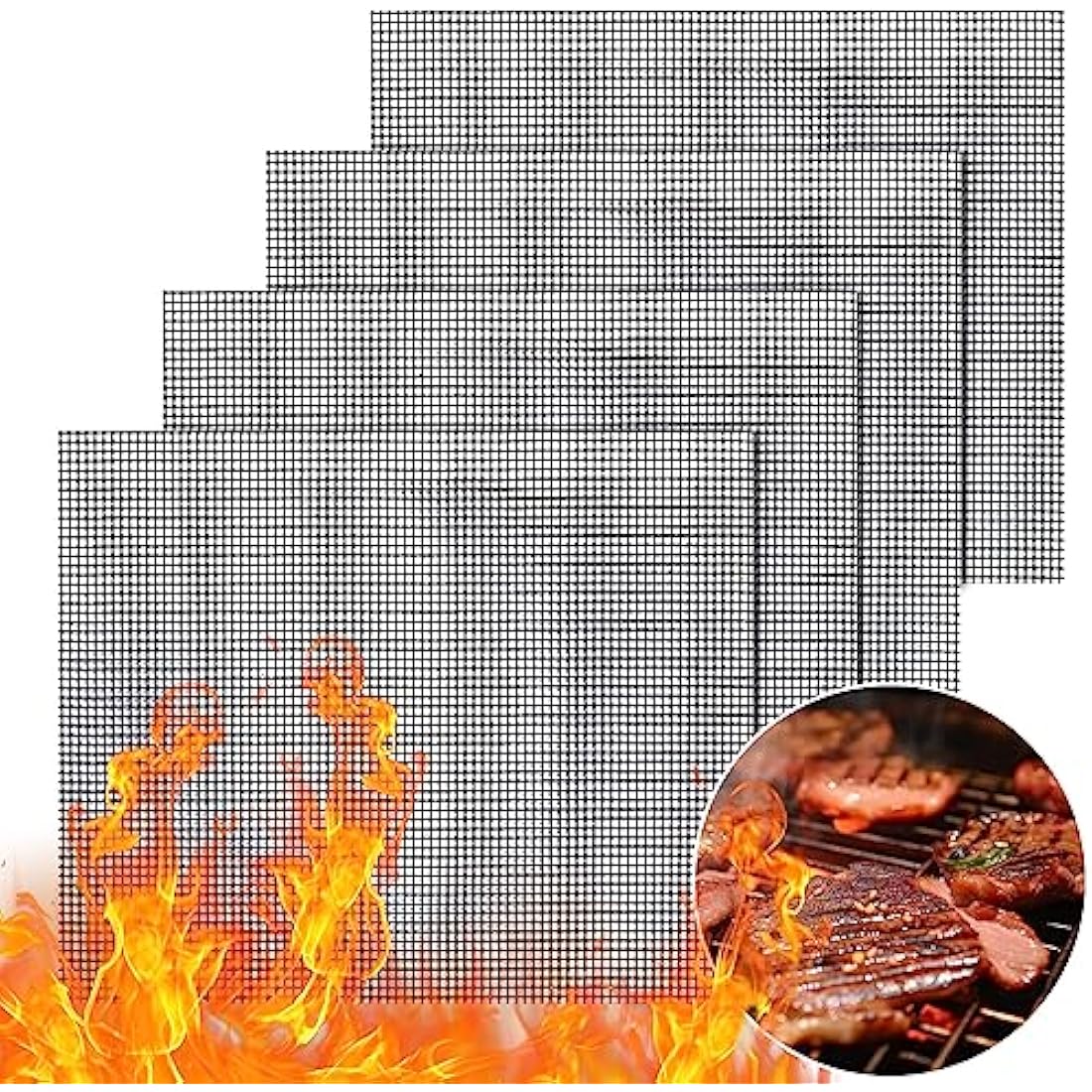 GWHOLE BBQ Grill Mat 4Pcs Non Stick Barbecue Sheets Reusable for Charcoal Gas Grill Meat Vegetable Cooking,40 * 30cm