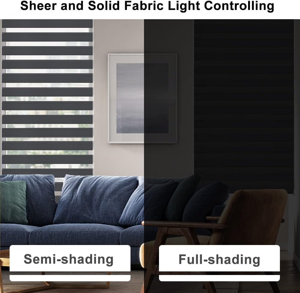 Zebra Roller Blind Day Night Window Blind Light Filtering 60x230cm Dark Grey Kokorona
