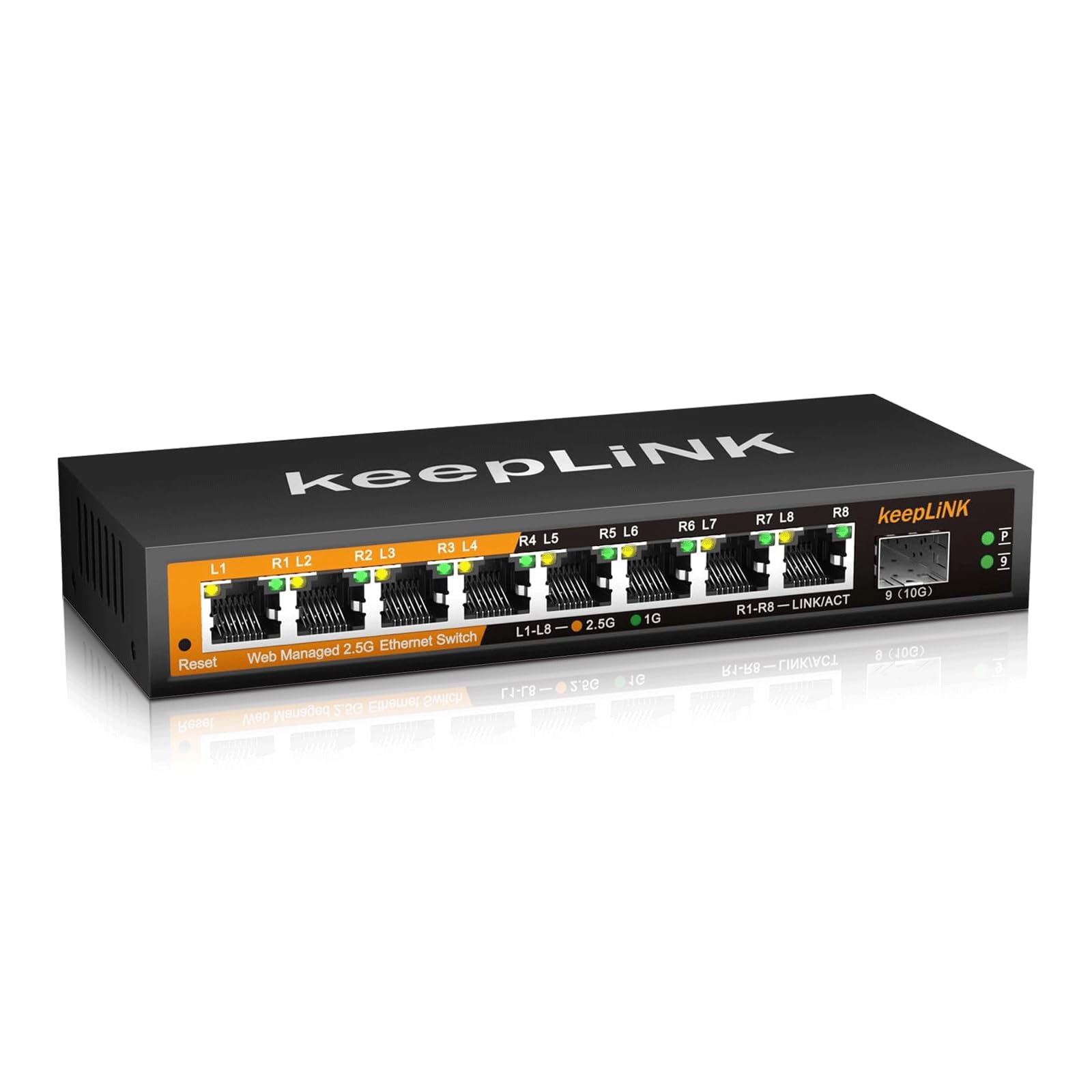 keepLiNK 8 Ports 2.5G Switch Web Smart Managed, 8 x 2.5G Base-T & 1 x 10G SFP Slot, Support 802.3ad Static Aggregation, QOS/VLAN/IGMP, Metal Housing