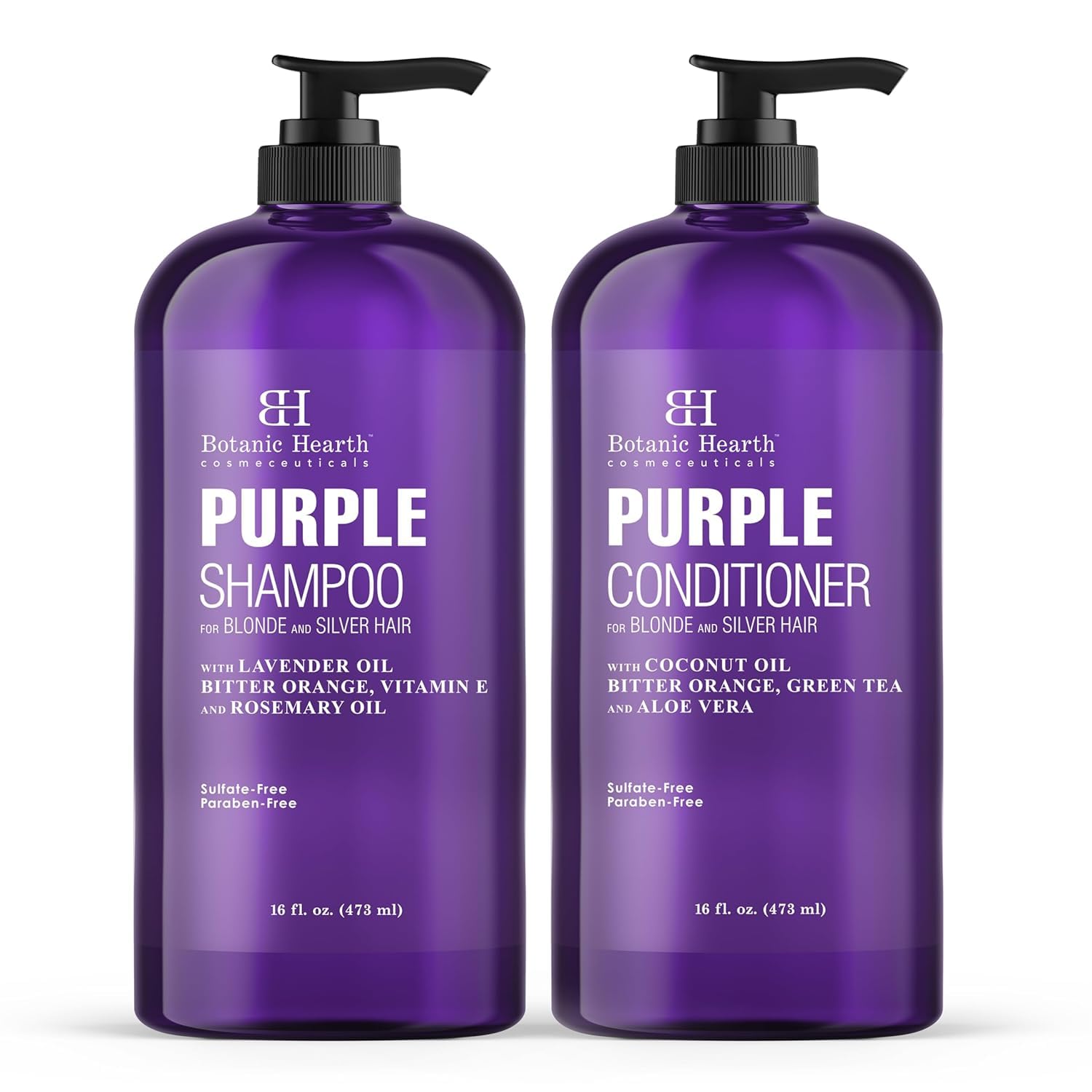 BOTANIC HEARTH Purple Shampoo and Conditioner Set - for All Shades of Blonde, Silver and Gray Hair - Enhances Highlights - Sulfate Free, Paraben Free,