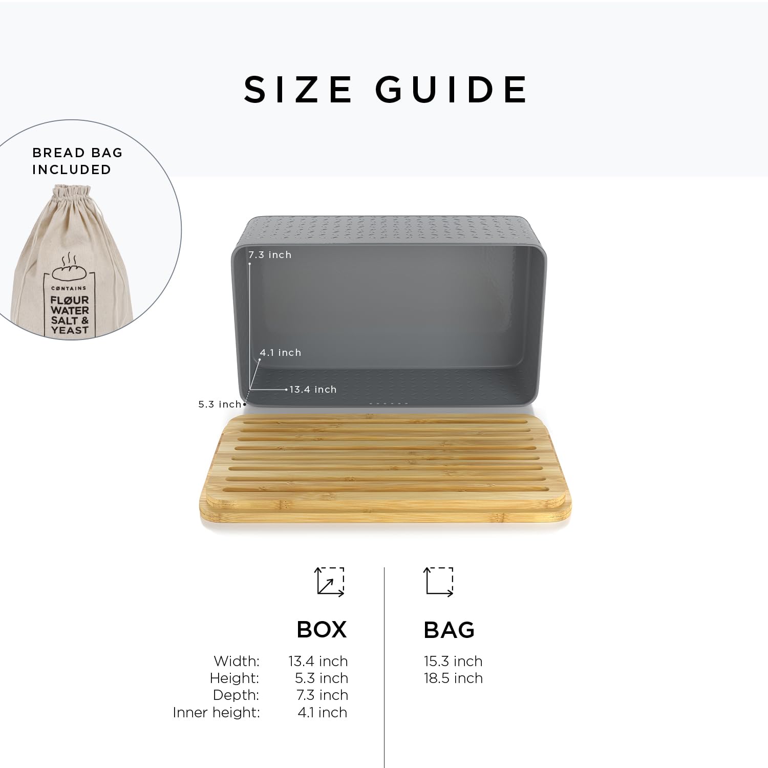 LARS NYSM Bread Bin I Metal bread box with linen bread bag for long lasting freshness I Bread bin with bamboo lid usable as cutting board I