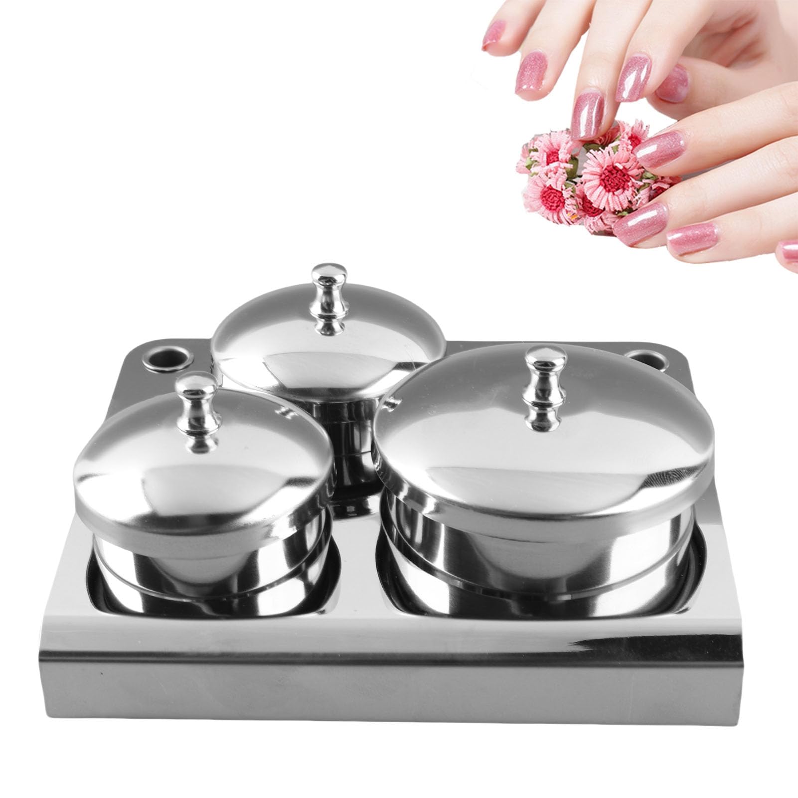 Monomer Holder Mini Dish Pot Liquid Powder Stainless Steel Cup Lid Bowl Nail Art Tools Acrylic Equipment Tray Container Organizer Nail Tray for Liquid