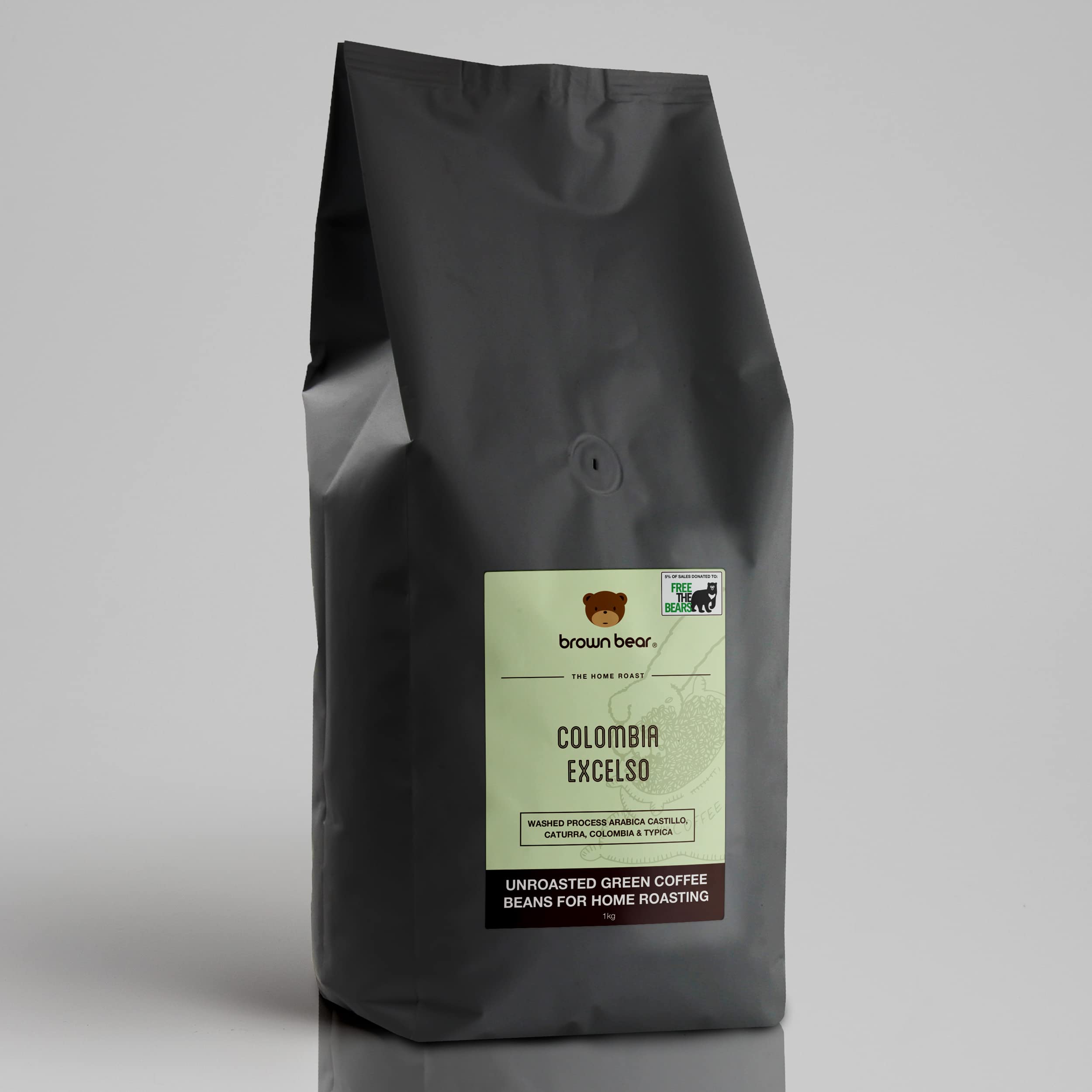 Green Coffee Beans 1kg - Unroasted Raw Coffee Beans For Home Roasters And Roasting - Colombia Excelso - Brown Bear - Washed Process - Arabica Castillo