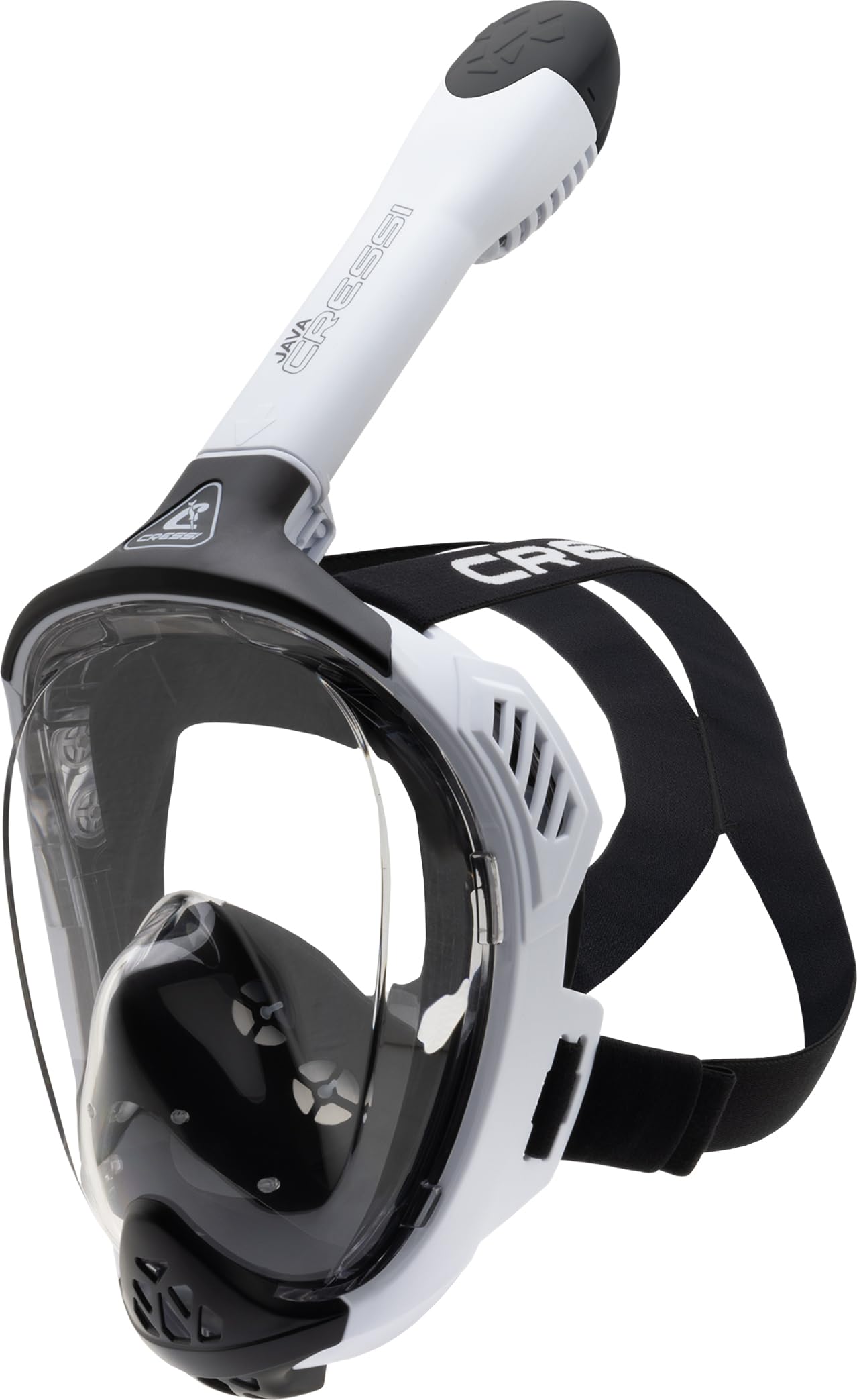 CRESSI Java Full Face Mask White/Black S/M-Unisex Full Face Snorkel Mask, Ultra Clear Anti Fog Lens, 100% Silicone, Snorkel Dry with Safety Valves,
