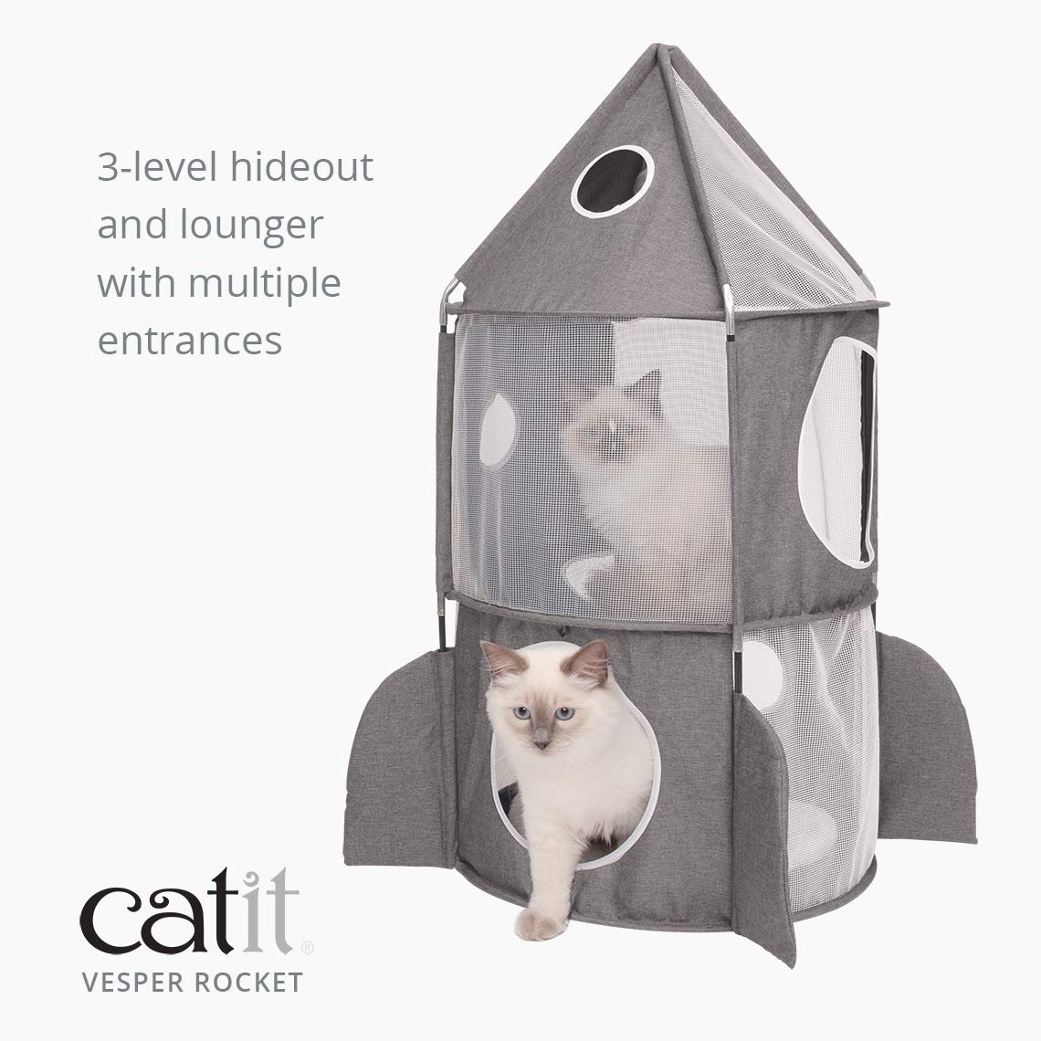 Catit 42002 Vesper Tower Rocket Shape with Sleeping Cushion for Cats Grey Pack of 1