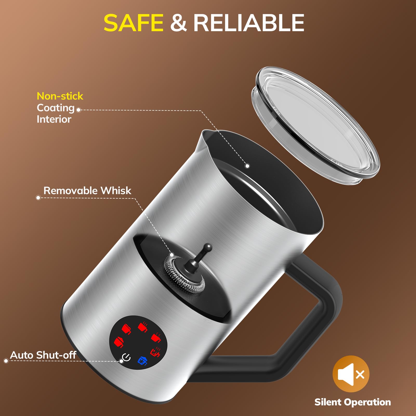 Milk Frother Electric 6 in 1 - Automatic Milk Frothers 350ml Milk Steamer and Warmer Stainless Steel Milk Heater Hot Chocolate Milk Foamer for Latte