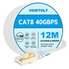 VOIETOLT Cat8 Ethernet Cable 12M, 40Gbps/2000Mhz Flat High Speed Network Cable, STP RJ45 Gigabit Cat-8 Lan Internet Cable for PS4/5, for Modem - White