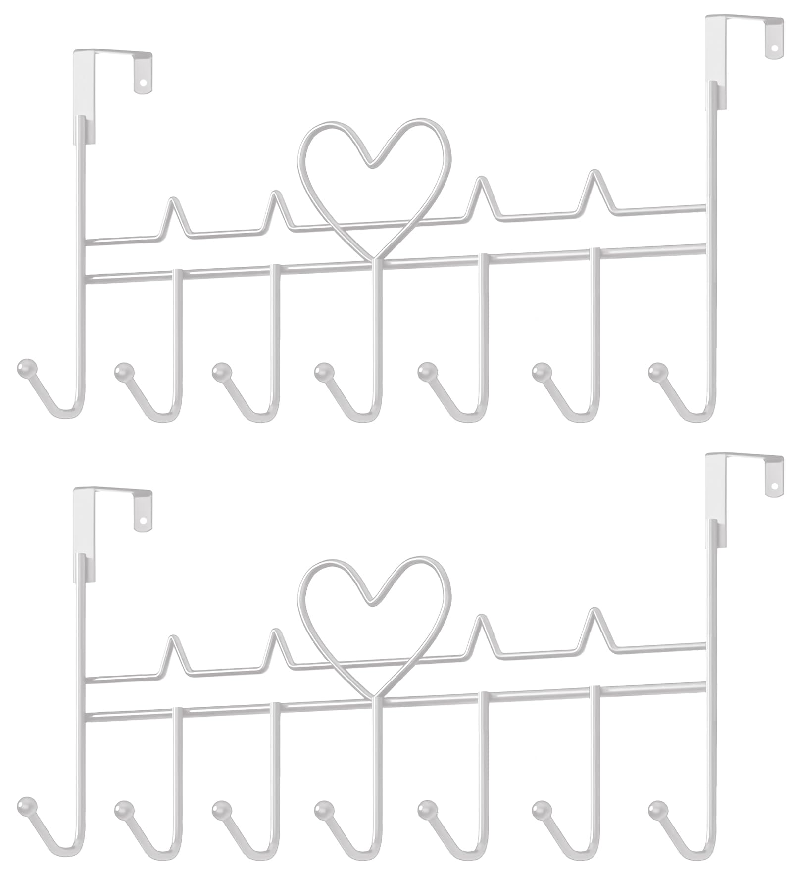 WBDXWB Over The Door Hook, Over Door Hanger for Coat, Towel, Bag, Robe (2 Pack, White)