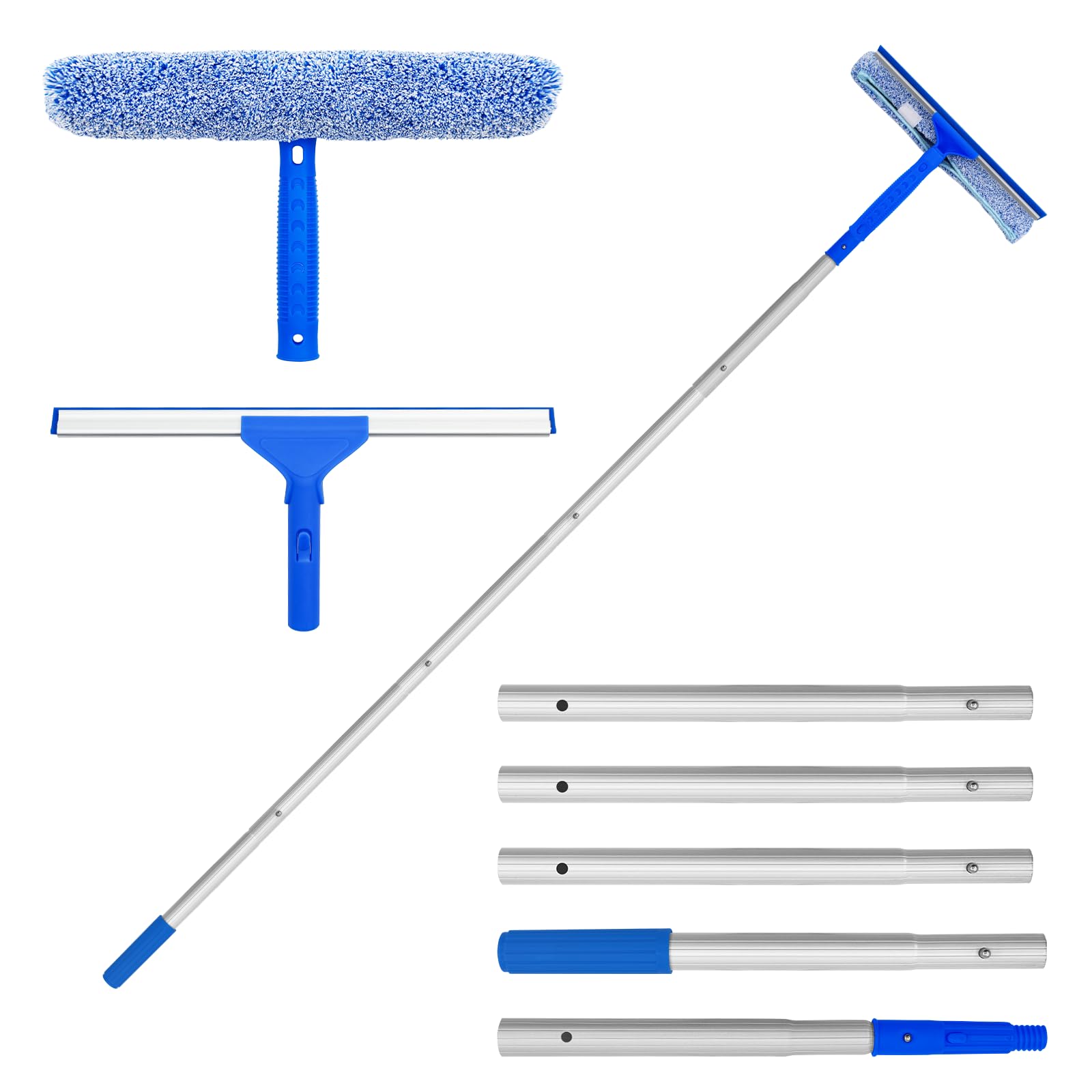 Newthinking Window Cleaning Kit With 180cm Long Handle, 2 In 1 Window Cleaning Equipment with Squeegee & Microfiber Scrubber, Glass Cleaning Tools