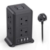 Tower Extension Leads with 4 USB Slots, 5M Extension Lead with 8 Way Plug Extension Tower, Surge Protected Extension Lead with Switch, Multi Socket