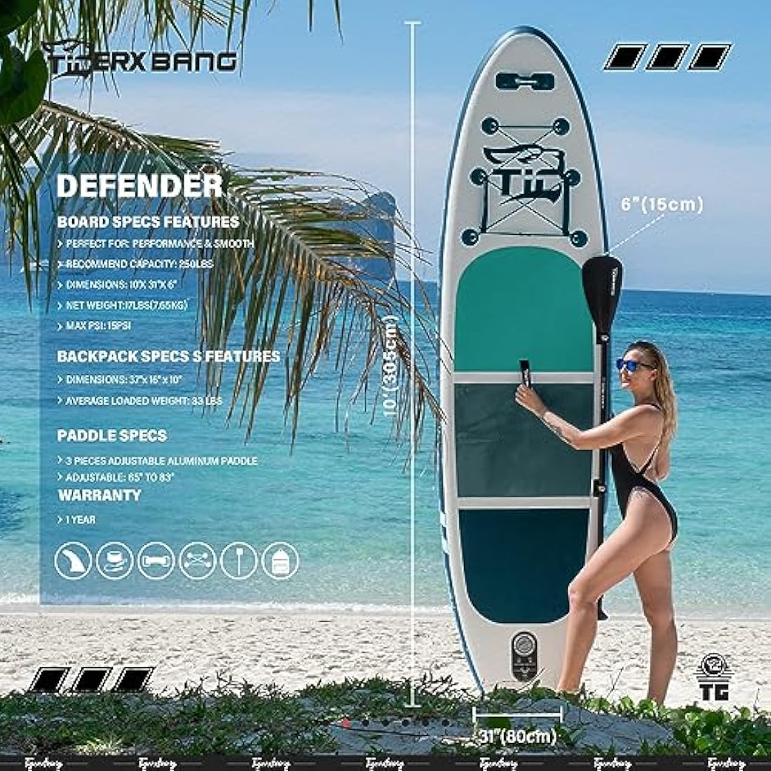 TIGERXBANG Stand Up Paddle Boards 10'6" x 32" x 6"丨10' x 31" x 6" with Premium SUP Board Accessories, Inflatable Paddle Boards for Adults/Kids Stand Up PaddleBoarding