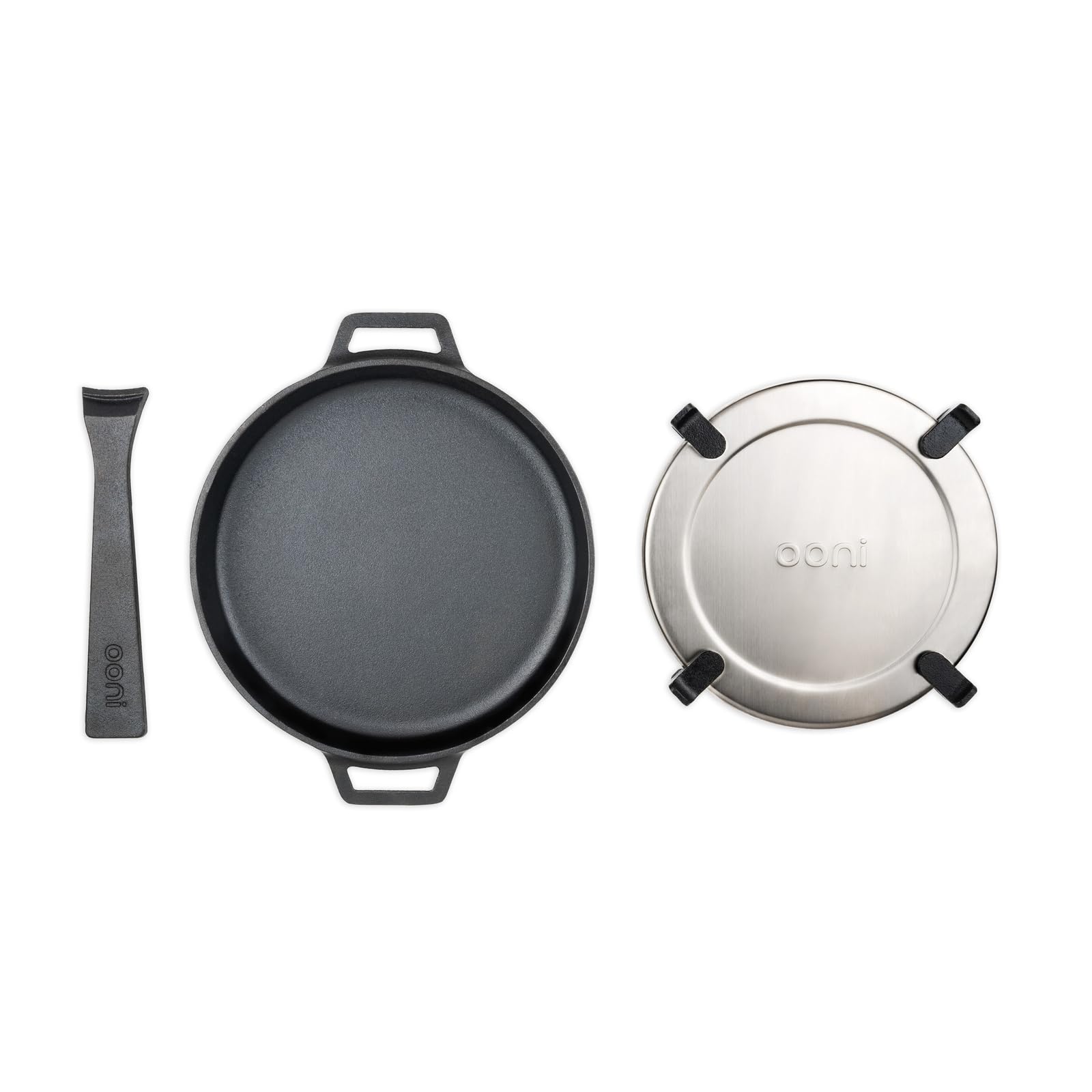Ooni Cast Iron Skillet Pan - 9" Round Cast Iron Skillet with Removable Handle and Sainless Steel Trivet, Cast Iron Frying Pan, Pre-Seasoned Non-Stick